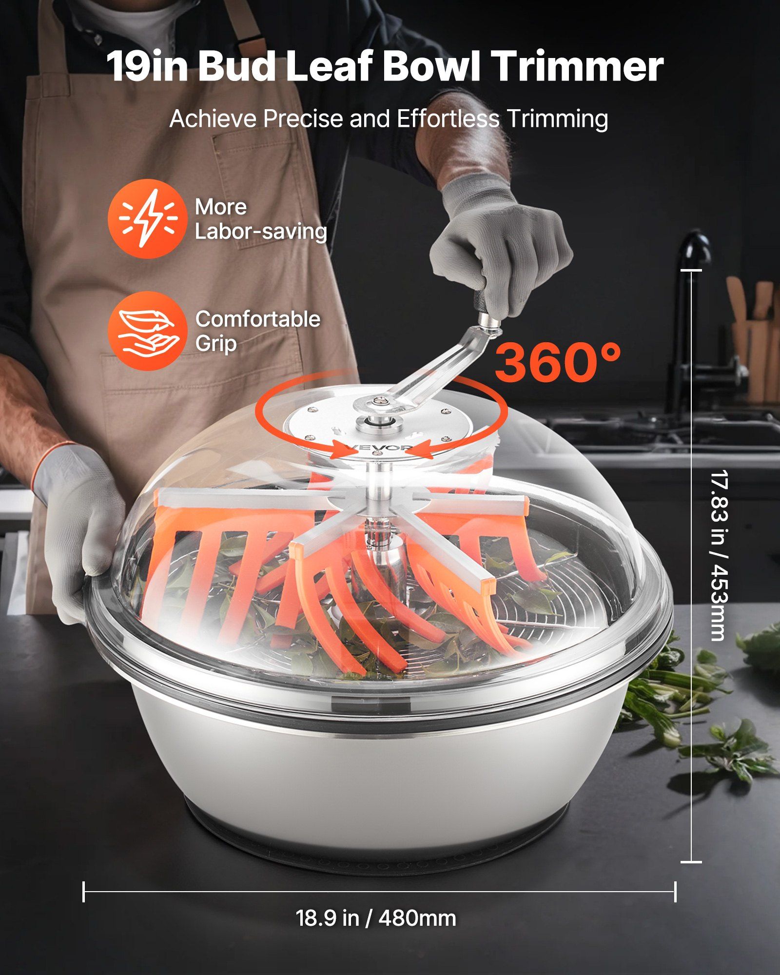 Bud Leaf Bowl Trimmer, 490 mm Manual Bud Trimmer, with Sharp Stainless Steel Blades, Visual Cutting, Wet & Dry Hydroponic Cutting Machine, Twisted Spin Cut for Plants Leaves Buds Flowers - Image 2