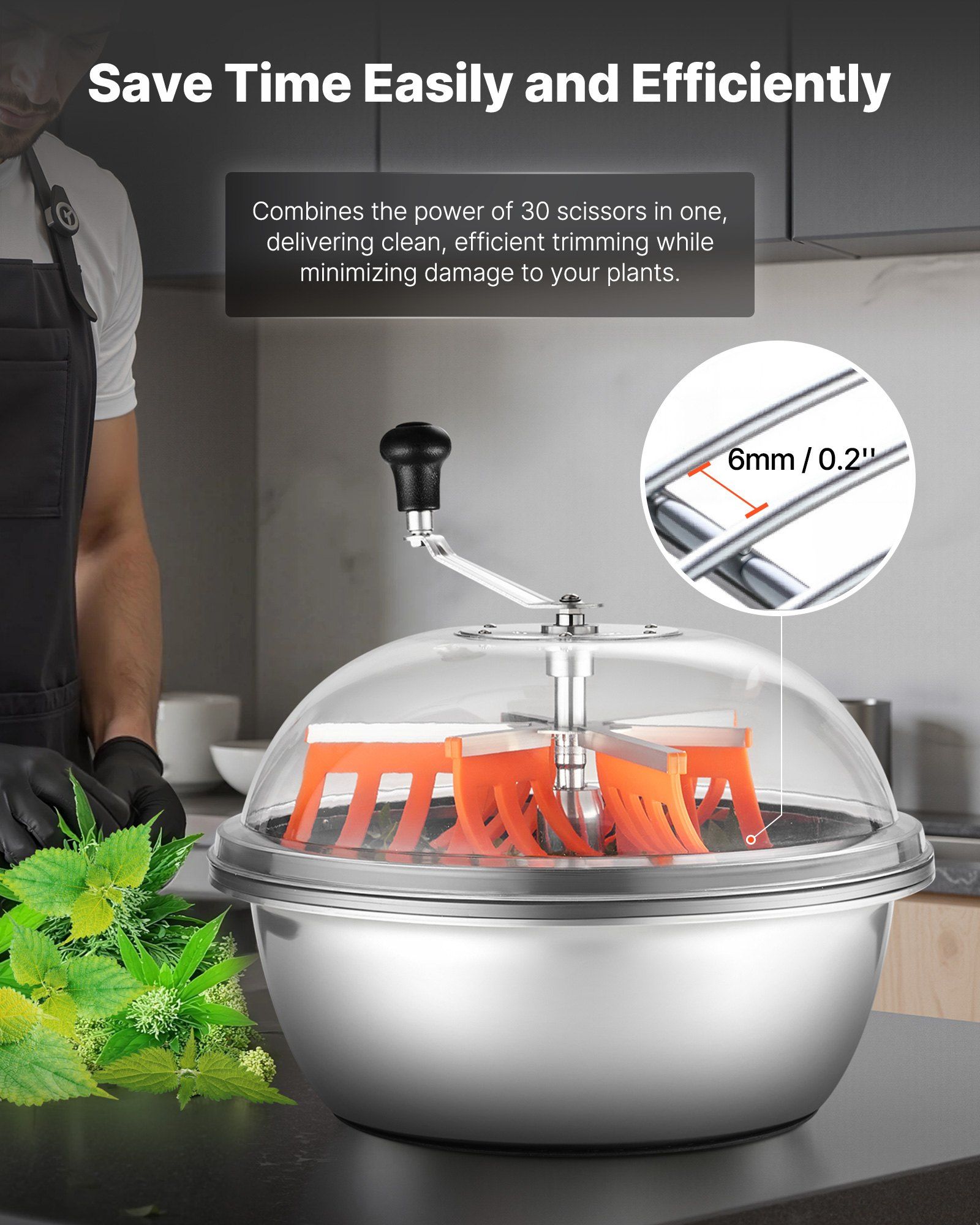 Bud Leaf Bowl Trimmer, 490 mm Manual Bud Trimmer, with Sharp Stainless Steel Blades, Visual Cutting, Wet & Dry Hydroponic Cutting Machine, Twisted Spin Cut for Plants Leaves Buds Flowers - Image 6
