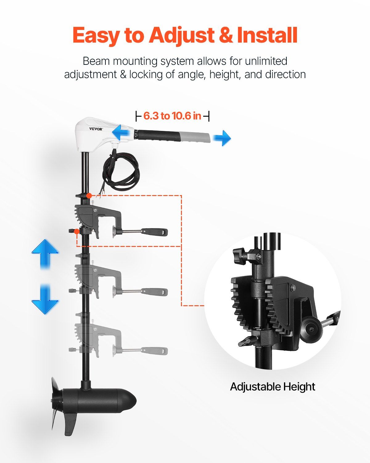 Electric Trolling Motor, Transom Mounted Outboard Boat Motors 12V 55lbs Thrust, 8-Speed Electric Boat Engine w/ Battery Indicator, for Kayaks, Fishing Boats on Freshwater/Saltwater, 30-In Shaft - Image 4