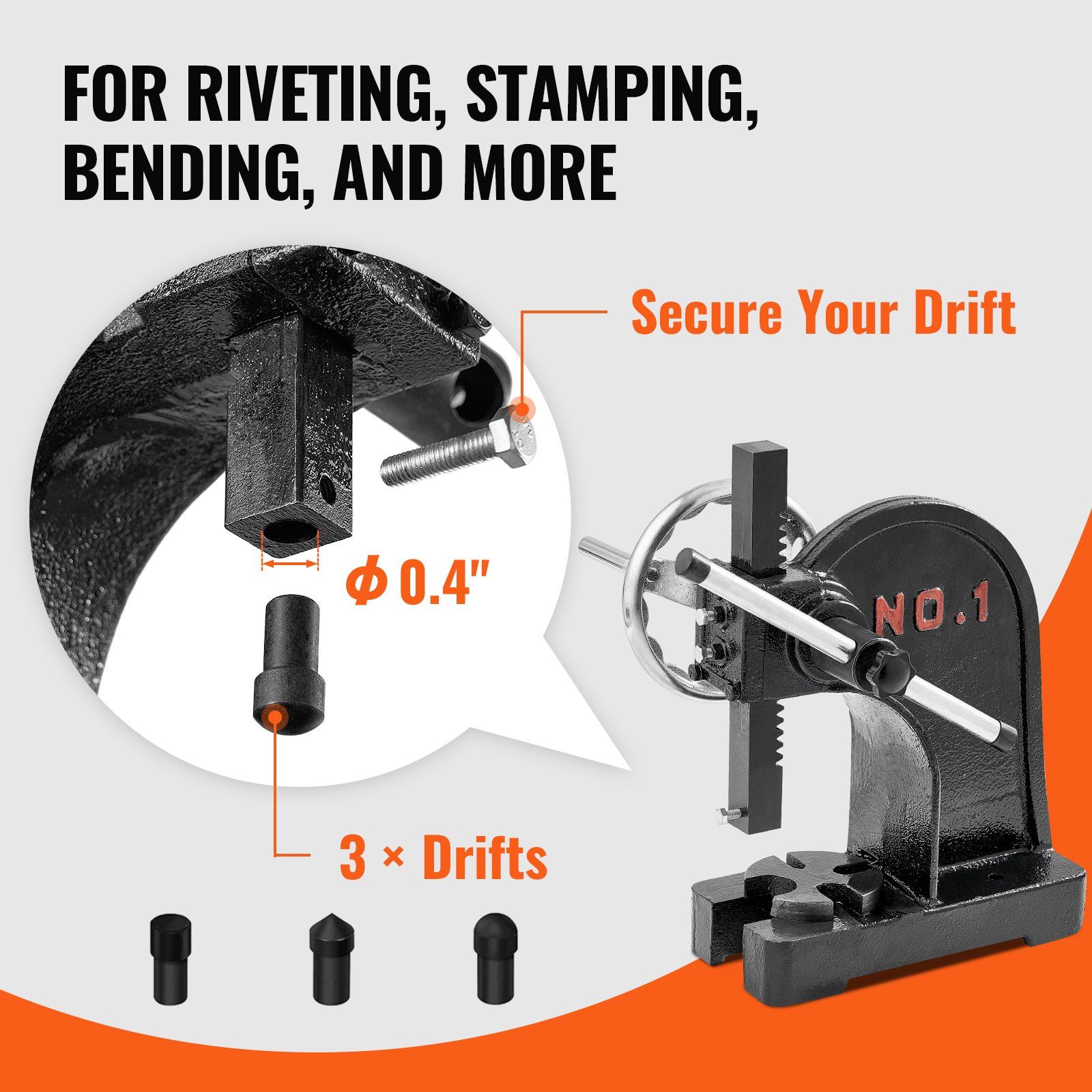 Arbor Press, 1 Ton Manual Arbor Press with Handwheel, 15cm Maximum Height, Cast Iron Heavy-duty Manual Desktop Arbor Press, Precision Hand Press for Stamping, Bending, Stretching, Forming - Image 3