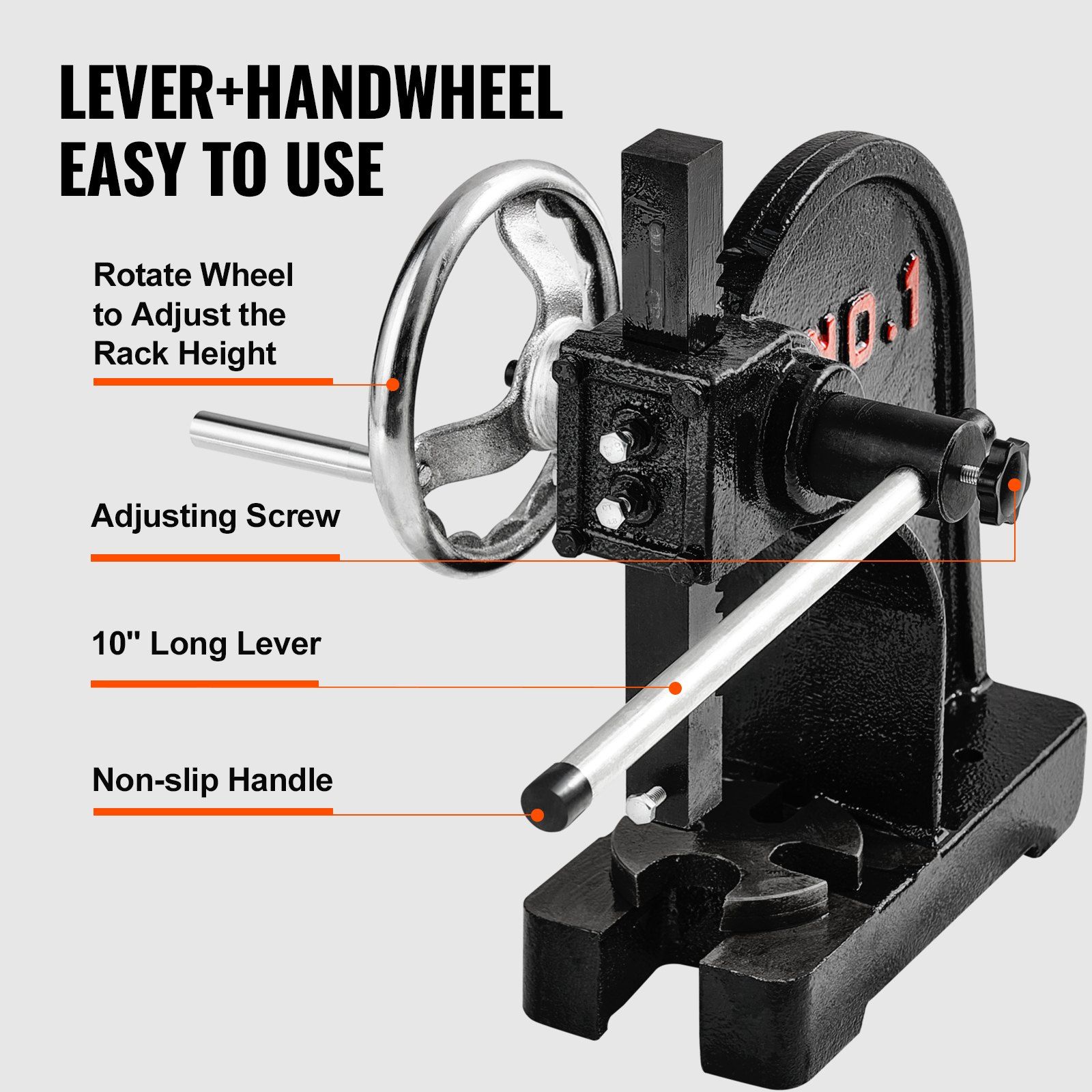 Arbor Press, 1 Ton Manual Arbor Press with Handwheel, 15cm Maximum Height, Cast Iron Heavy-duty Manual Desktop Arbor Press, Precision Hand Press for Stamping, Bending, Stretching, Forming - Image 4