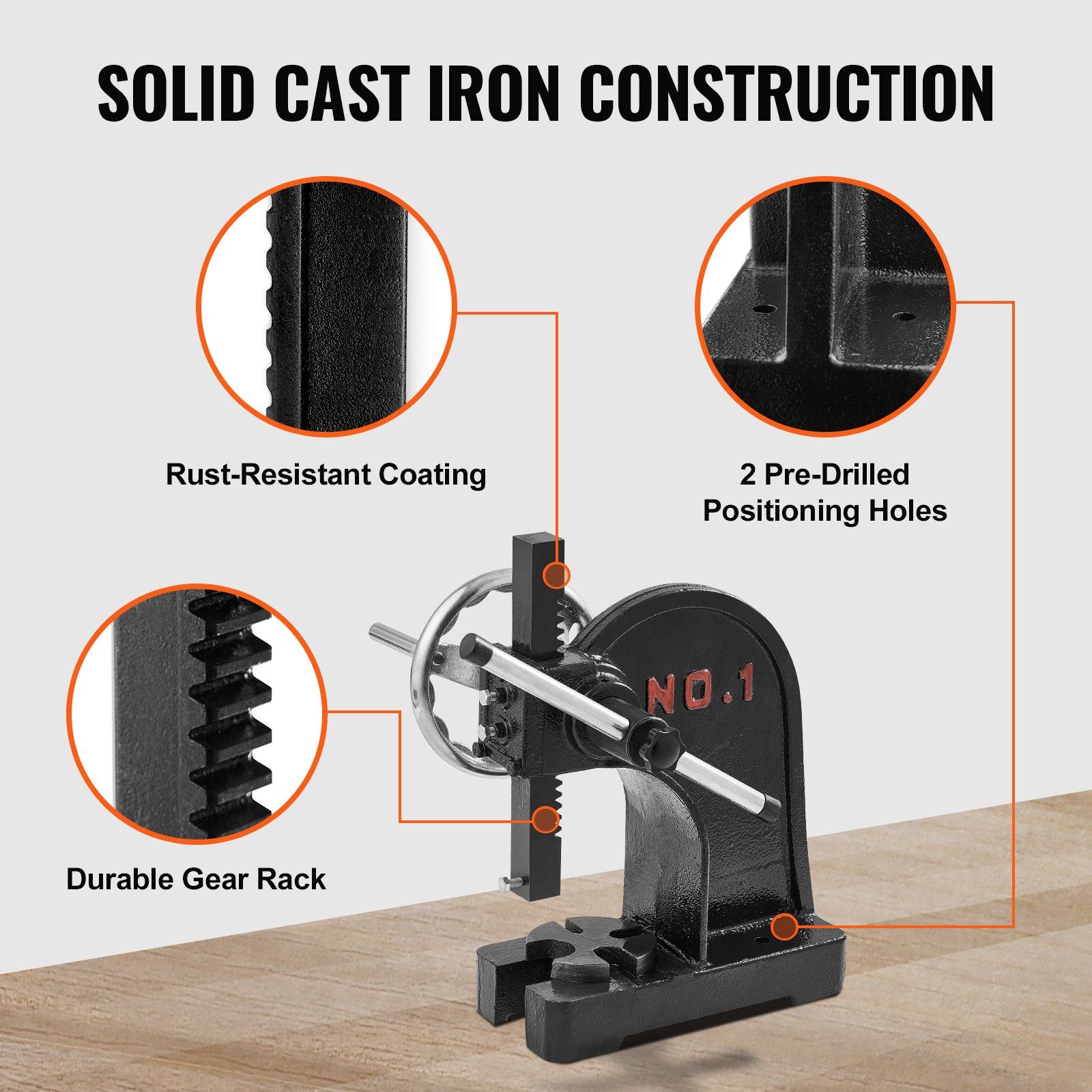 Arbor Press, 1 Ton Manual Arbor Press with Handwheel, 15cm Maximum Height, Cast Iron Heavy-duty Manual Desktop Arbor Press, Precision Hand Press for Stamping, Bending, Stretching, Forming - Image 6