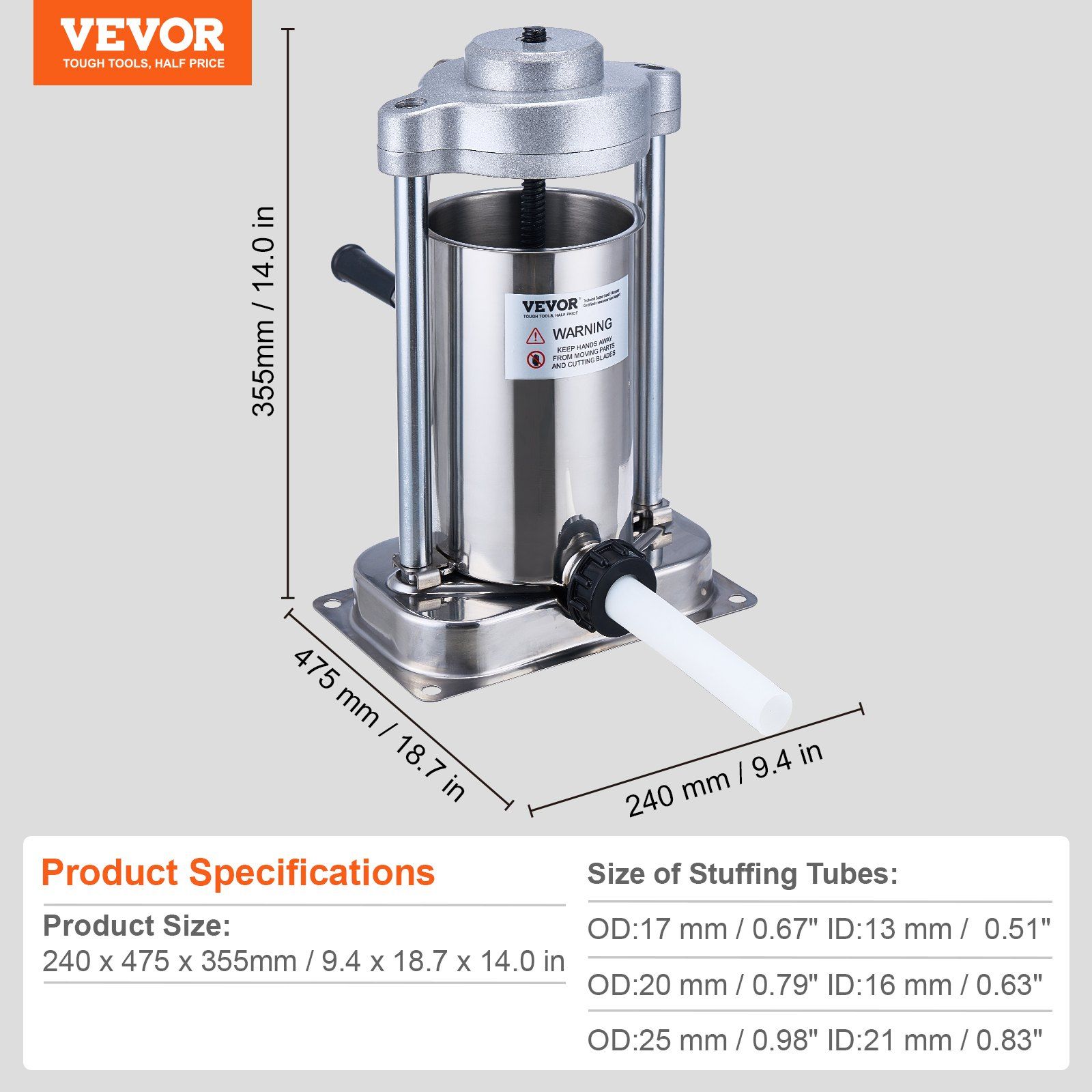 Manual Sausage Stuffer, 2 L / 5 LBS Vertical Sausage Machine with G-type Clamp, Food-Grade 304 Stainless Steel Barrel with 2 Stuffing Tubes, for Home Kitchen Restaurant Commercial - Image 7