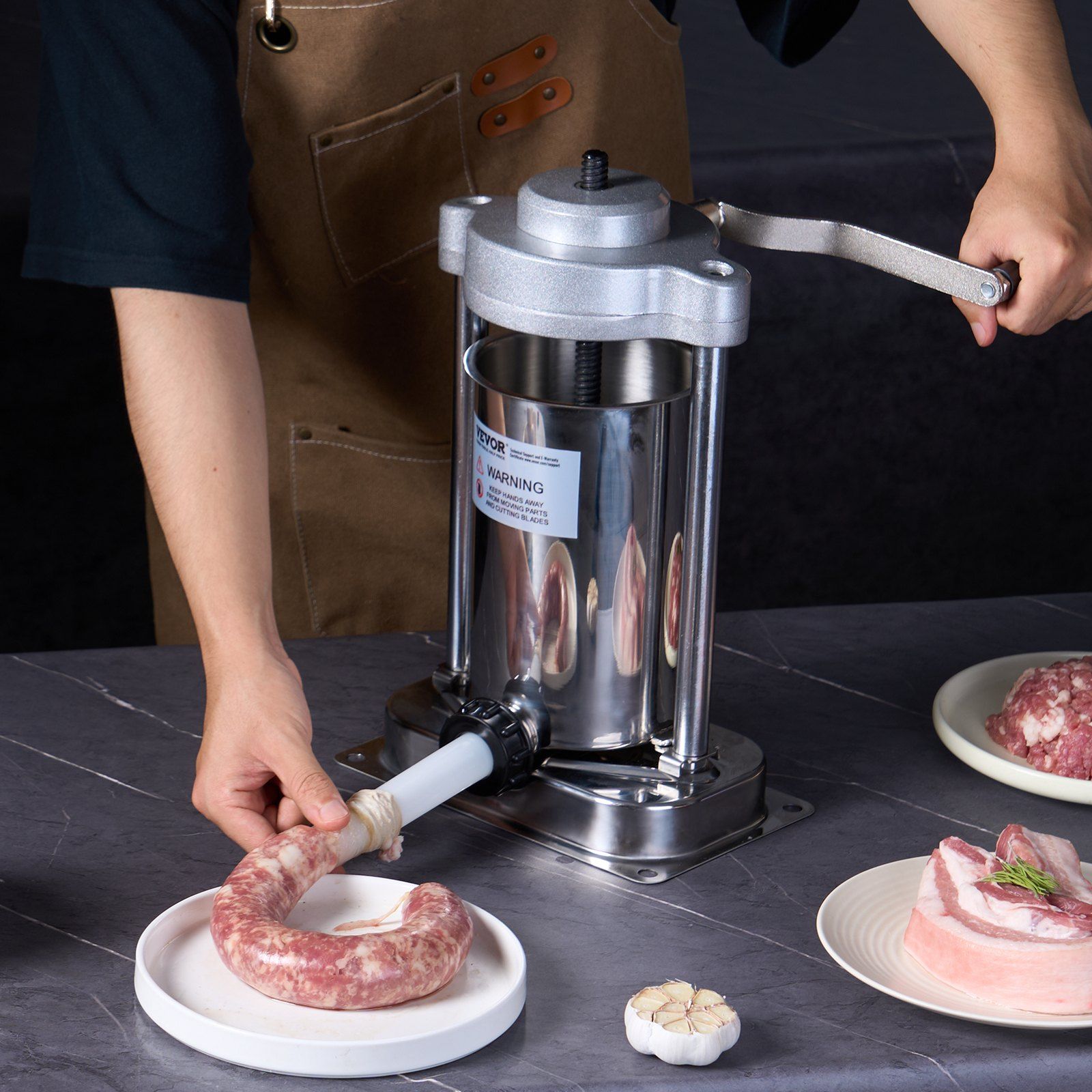Manual Sausage Stuffer, 2 L / 5 LBS Vertical Sausage Machine with G-type Clamp, Food-Grade 304 Stainless Steel Barrel with 2 Stuffing Tubes, for Home Kitchen Restaurant Commercial - Image 8