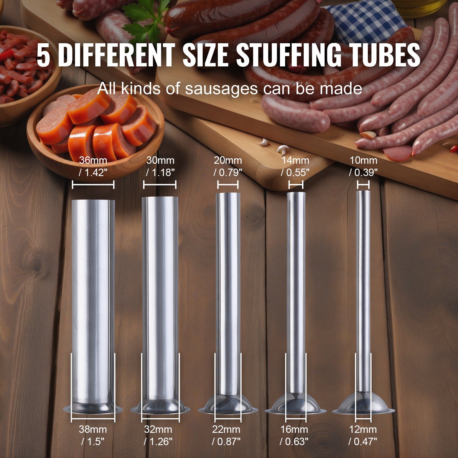 Manual Sausage Stuffer, 7 L / 15 LBS Vertical Sausage Machine, Dual-Speed Meat Stuffer, Made of Food-Grade 304 Stainless Steel, Includes 5 Stuffing Tubes, for Home Kitchen Restaurant Commercial - Image 5