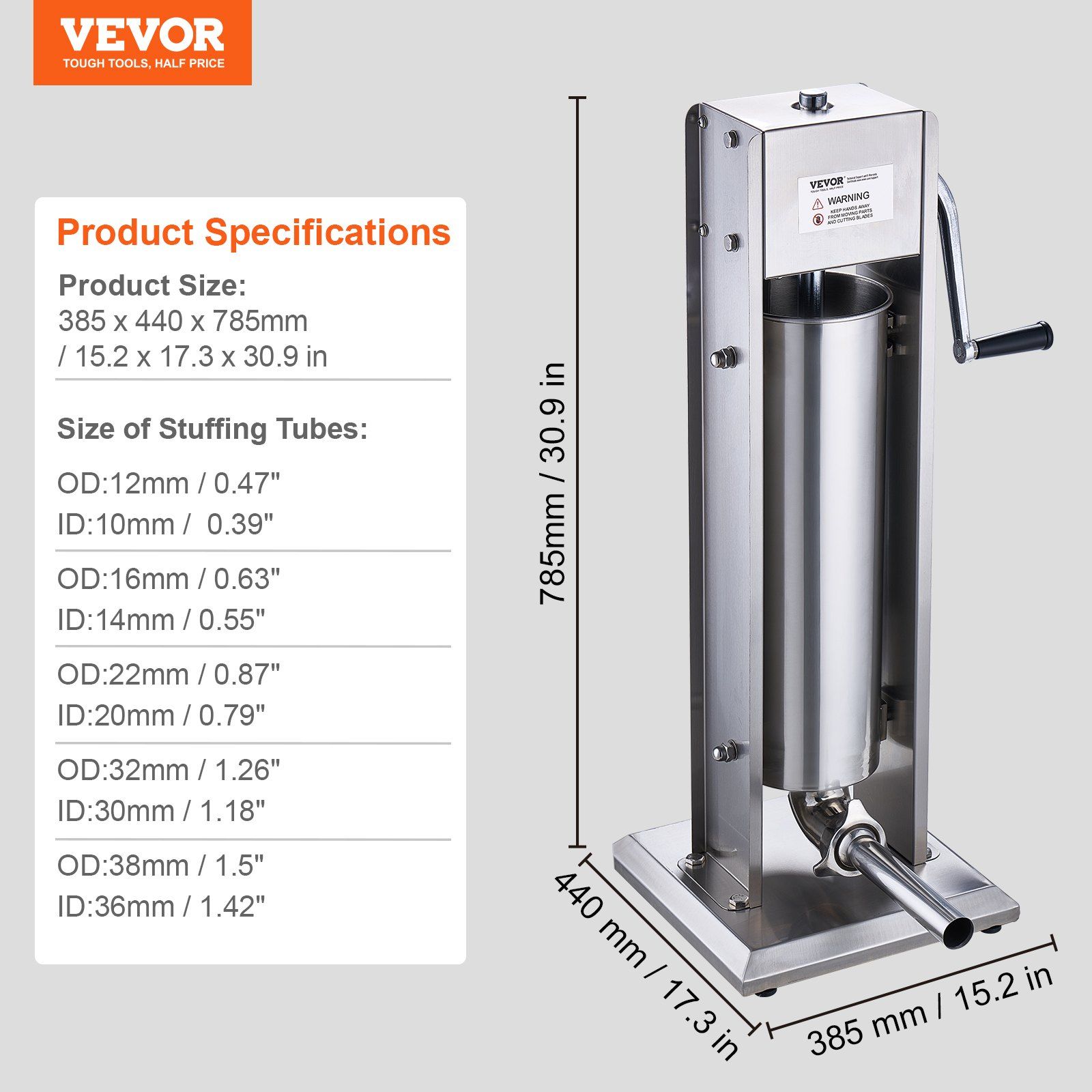 Manual Sausage Stuffer, 7 L / 15 LBS Vertical Sausage Machine, Dual-Speed Meat Stuffer, Made of Food-Grade 304 Stainless Steel, Includes 5 Stuffing Tubes, for Home Kitchen Restaurant Commercial - Image 7