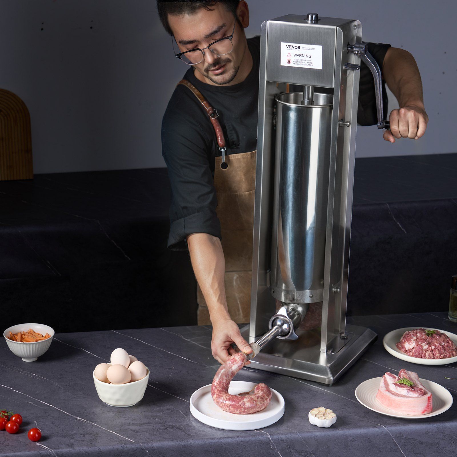 Manual Sausage Stuffer, 7 L / 15 LBS Vertical Sausage Machine, Dual-Speed Meat Stuffer, Made of Food-Grade 304 Stainless Steel, Includes 5 Stuffing Tubes, for Home Kitchen Restaurant Commercial - Image 8