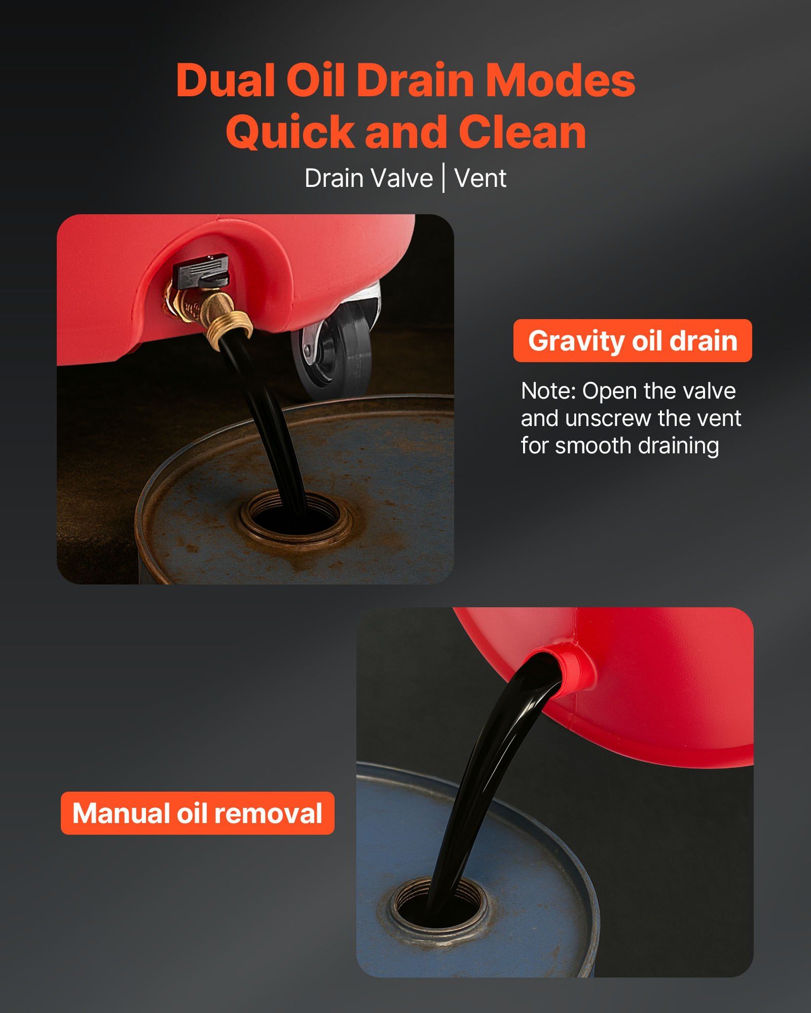 68L Waste Oil Drain Tank, Industrial Fluid Drain Tank with Adjustable Funnel Height, Portable Oil Drainer with Wheels, Fluid Fuel Transfer Drainage for Auto Repair Shops, Garages, Red - Image 5