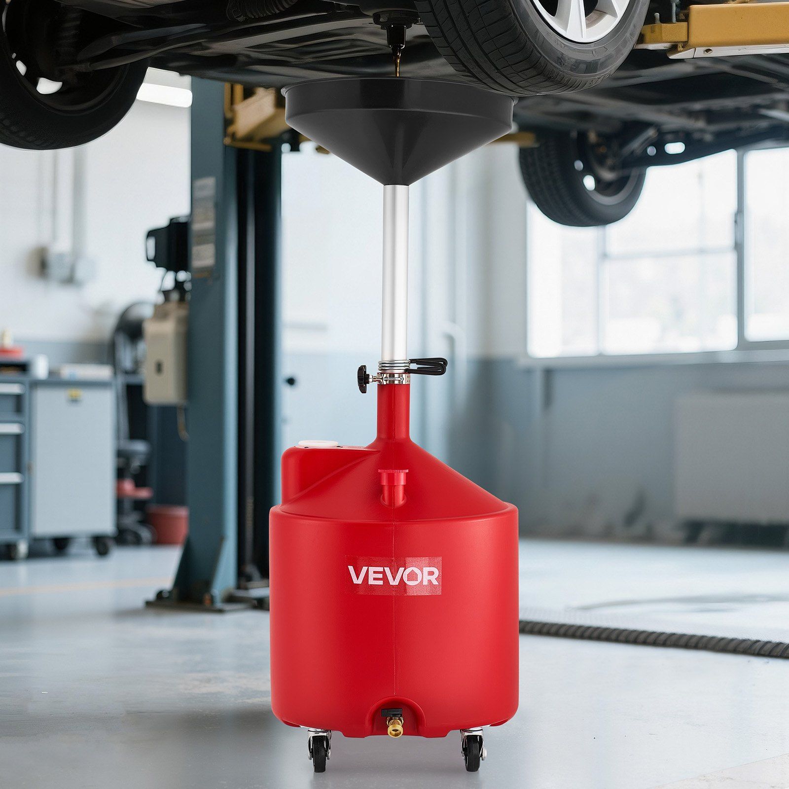 68L Waste Oil Drain Tank, Industrial Fluid Drain Tank with Adjustable Funnel Height, Portable Oil Drainer with Wheels, Fluid Fuel Transfer Drainage for Auto Repair Shops, Garages, Red - Image 8