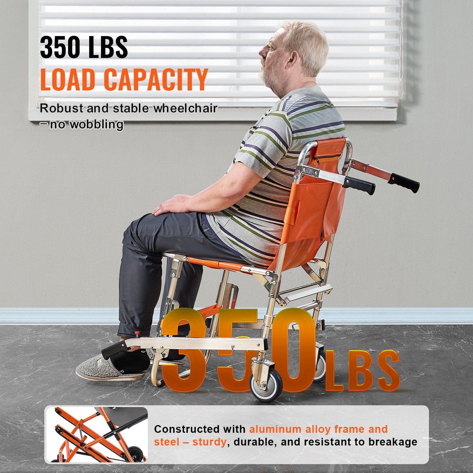 EMS Stair Chair, 159 kg Load Capacity, Foldable Aluminum Emergency Stair Climbing Wheelchair with 2 Wheels, Portable Stair Lift Chair Ambulance Firefighter Evacuation Use for Elderly, Disabled - Image 3