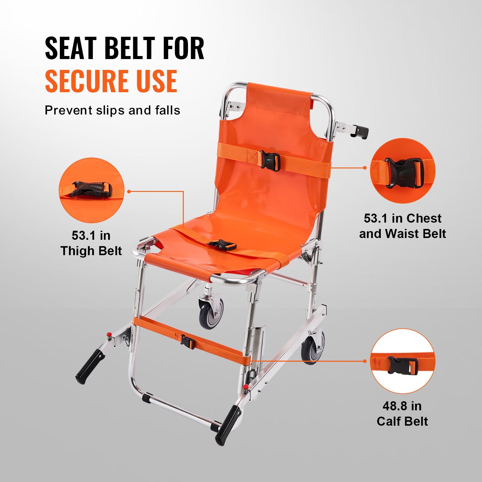 EMS Stair Chair, 159 kg Load Capacity, Foldable Aluminum Emergency Stair Climbing Wheelchair with 2 Wheels, Portable Stair Lift Chair Ambulance Firefighter Evacuation Use for Elderly, Disabled - Image 4