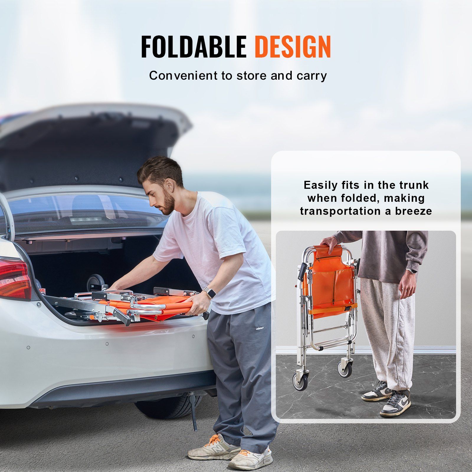 EMS Stair Chair, 159 kg Load Capacity, Foldable Aluminum Emergency Stair Climbing Wheelchair with 2 Wheels, Portable Stair Lift Chair Ambulance Firefighter Evacuation Use for Elderly, Disabled - Image 5