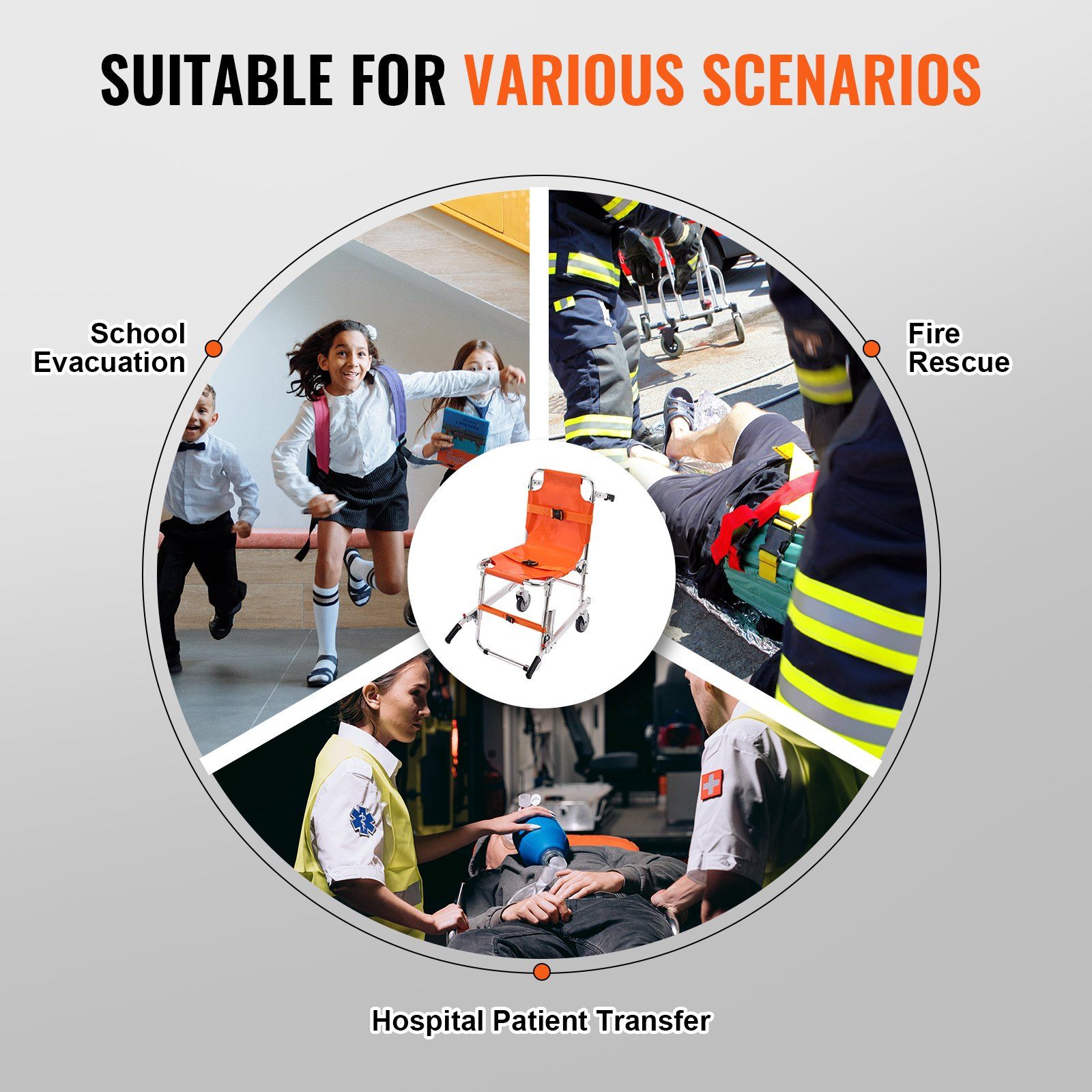 EMS Stair Chair, 159 kg Load Capacity, Foldable Aluminum Emergency Stair Climbing Wheelchair with 2 Wheels, Portable Stair Lift Chair Ambulance Firefighter Evacuation Use for Elderly, Disabled - Image 6