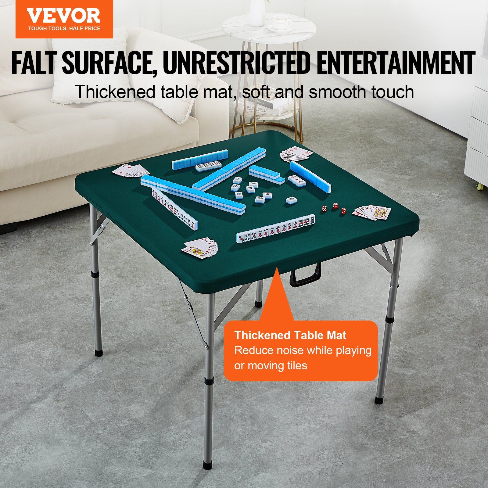 Mahjong Table, Fold-in-Half 4 Player Card Table with Wear-Resistant Green Tabletop, Portable Bi-Folding Square Domino Table with Carrying Handle for Outdoor Camping Picnic Party, 90 x90-inch - Image 2