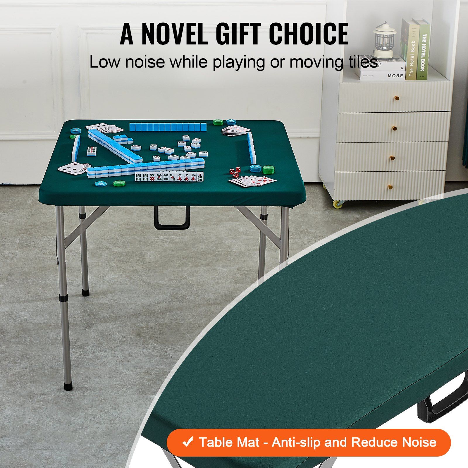Mahjong Table, Fold-in-Half 4 Player Card Table with Wear-Resistant Green Tabletop, Portable Bi-Folding Square Domino Table with Carrying Handle for Outdoor Camping Picnic Party, 90 x90-inch - Image 6