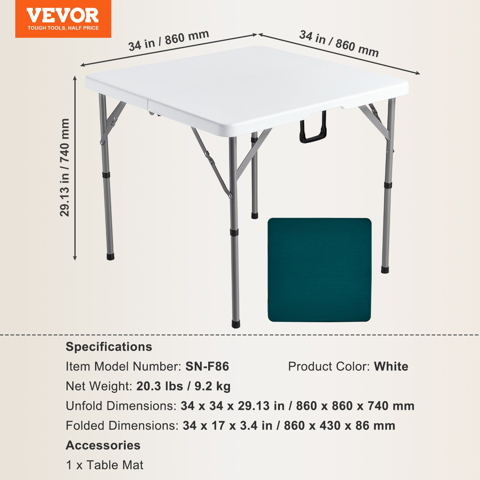Mahjong Table, Fold-in-Half 4 Player Card Table with Wear-Resistant Green Tabletop, Portable Bi-Folding Square Domino Table with Carrying Handle for Outdoor Camping Picnic Party, 90 x90-inch - Image 7