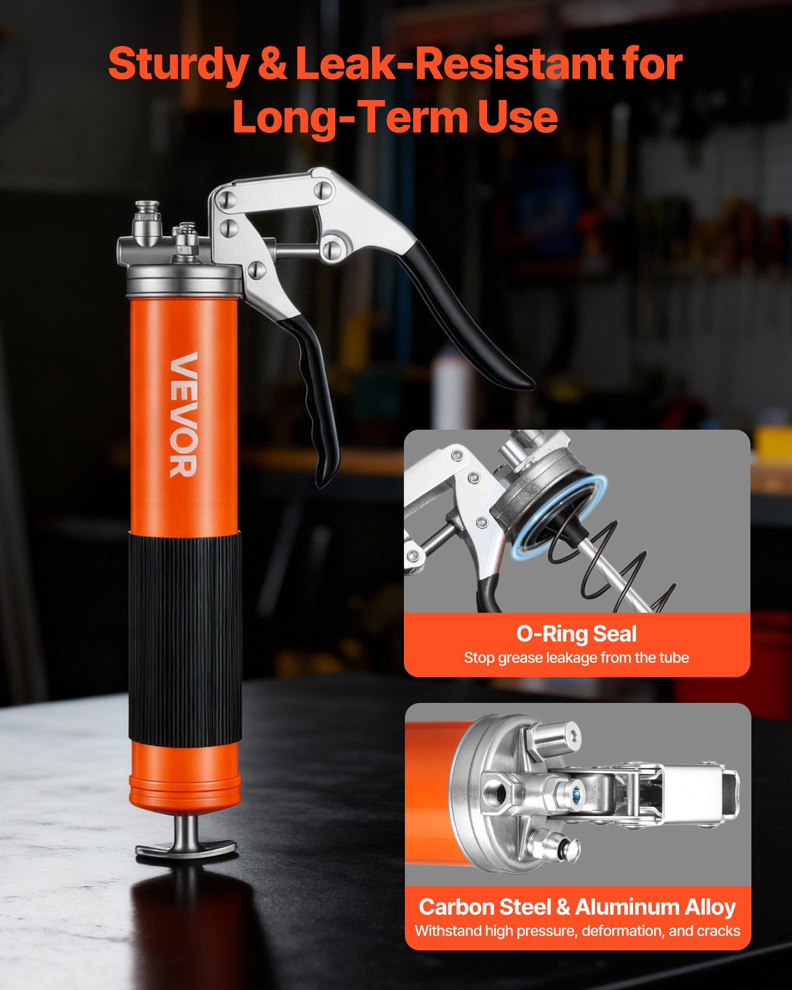 Grease Gun, 8000 PSI High Pressure, Heavy Duty Pistol Grip Grease Gun Kit with 0.4 L Capacity, Includes 46 cm Flex Hose, 1 Extension Rigid Pipe and 1 Sharp Type Nozzle for Automotive, Marine - Image 3