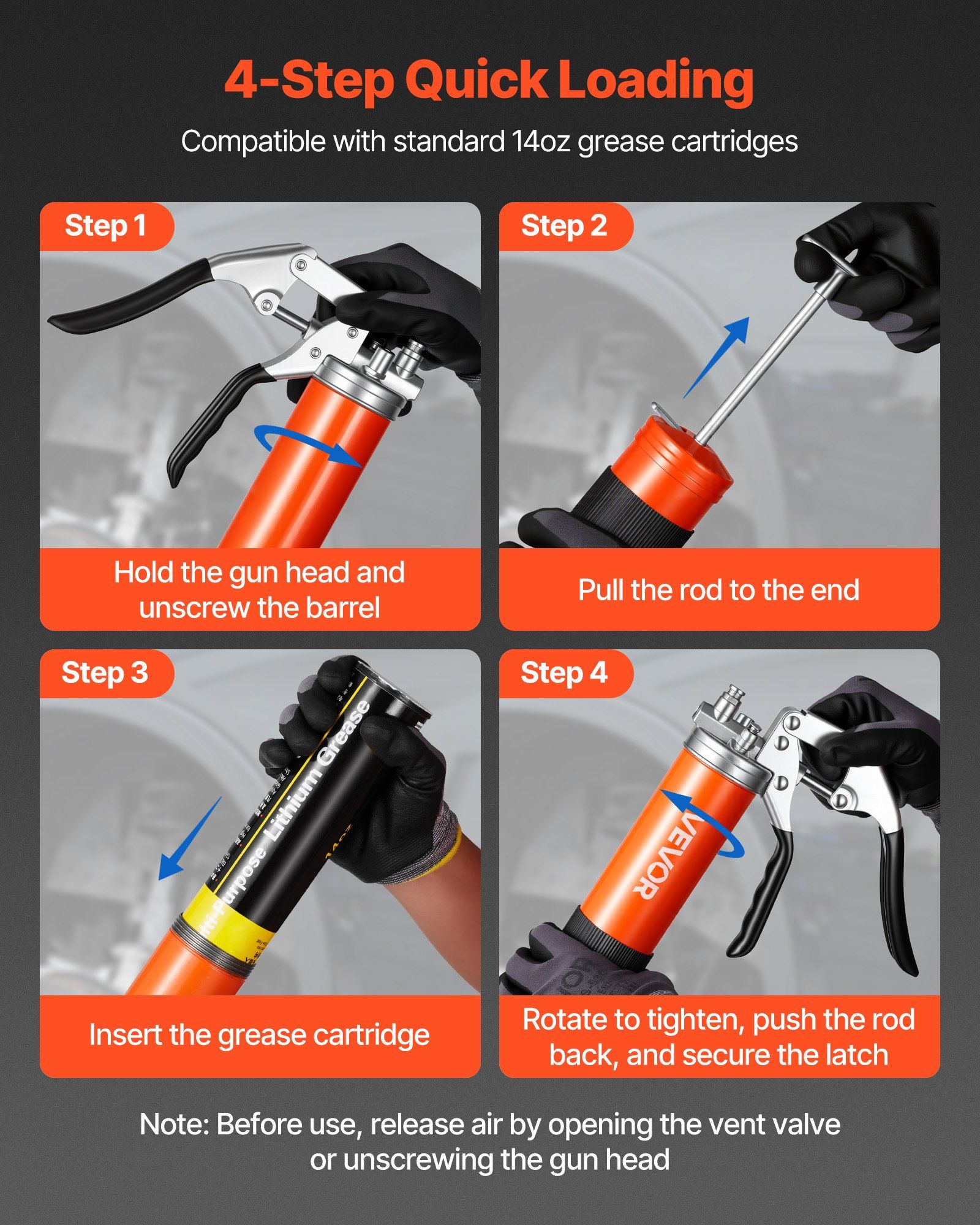 Grease Gun, 8000 PSI High Pressure, Heavy Duty Pistol Grip Grease Gun Kit with 0.4 L Capacity, Includes 46 cm Flex Hose, 1 Extension Rigid Pipe and 1 Sharp Type Nozzle for Automotive, Marine - Image 5