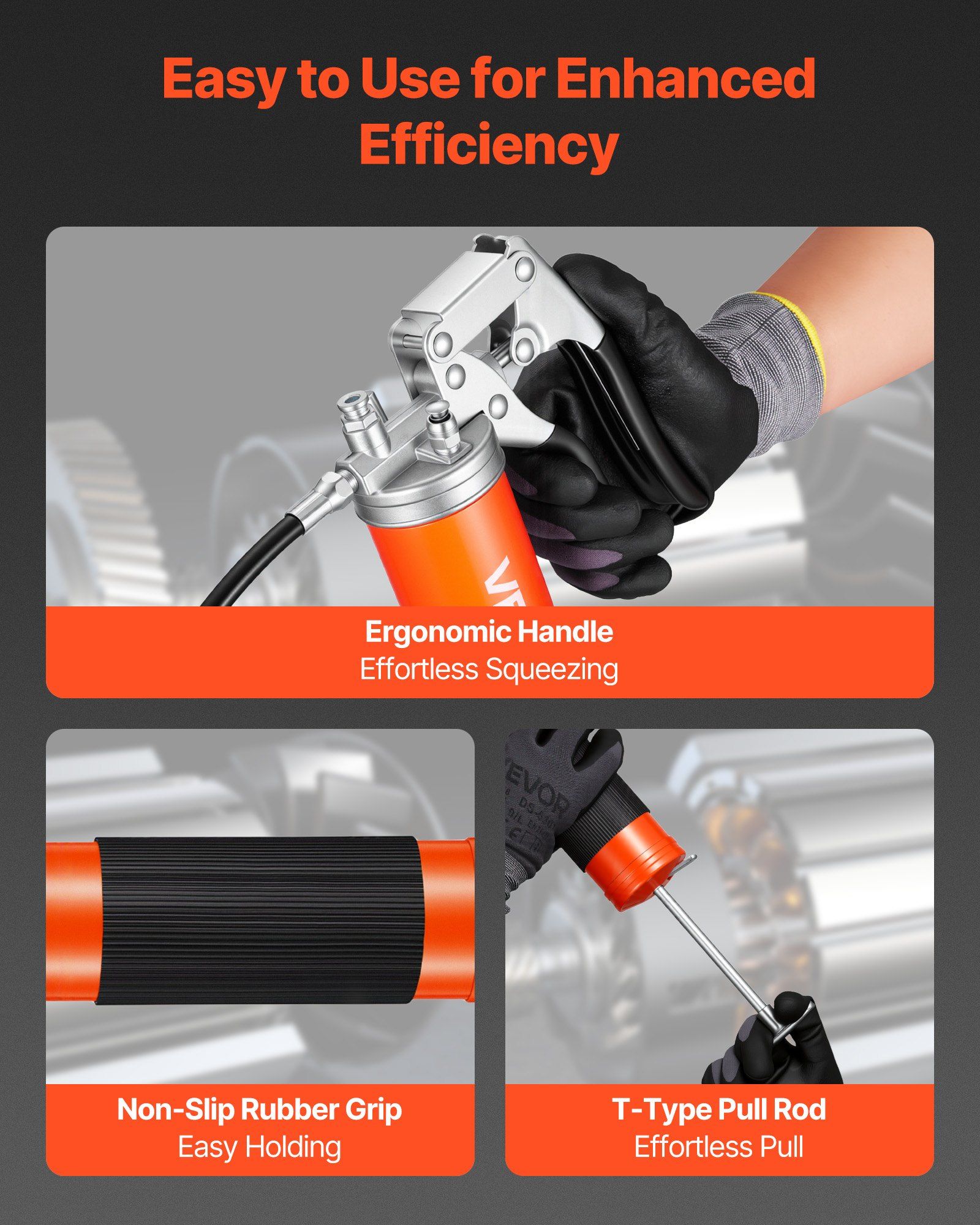 Grease Gun, 8000 PSI High Pressure, Heavy Duty Pistol Grip Grease Gun Kit with 0.4 L Capacity, Includes 46 cm Flex Hose, 1 Extension Rigid Pipe and 1 Sharp Type Nozzle for Automotive, Marine - Image 6