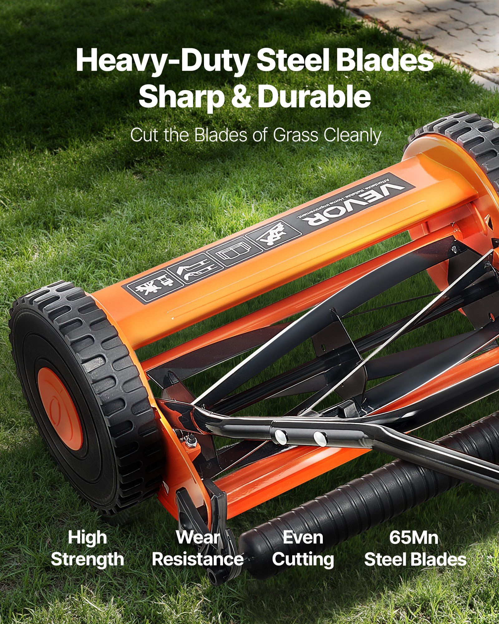 Push Reel Lawn Mower 35 cm, 5 Blades Manual Push Mower No Motor, 15-45 mm Adjustable Cutting Height, Walk-Behind Lawn Mowers with Grass Catcher Bag for Green Lawns, Driveways, Courtyards - Image 3