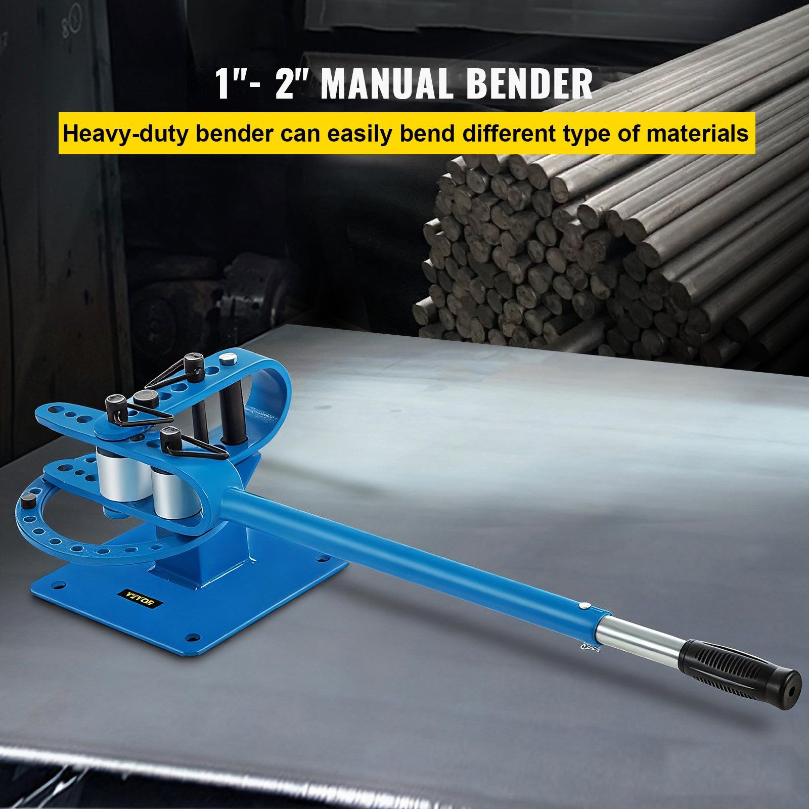 YP-9 Manual Bender, Soild Round Square Bar Metal Bender with 7 Bending Dies, Metal Rod Bar Bender Bending Tool for Construction Site Auto Repair - Image 2