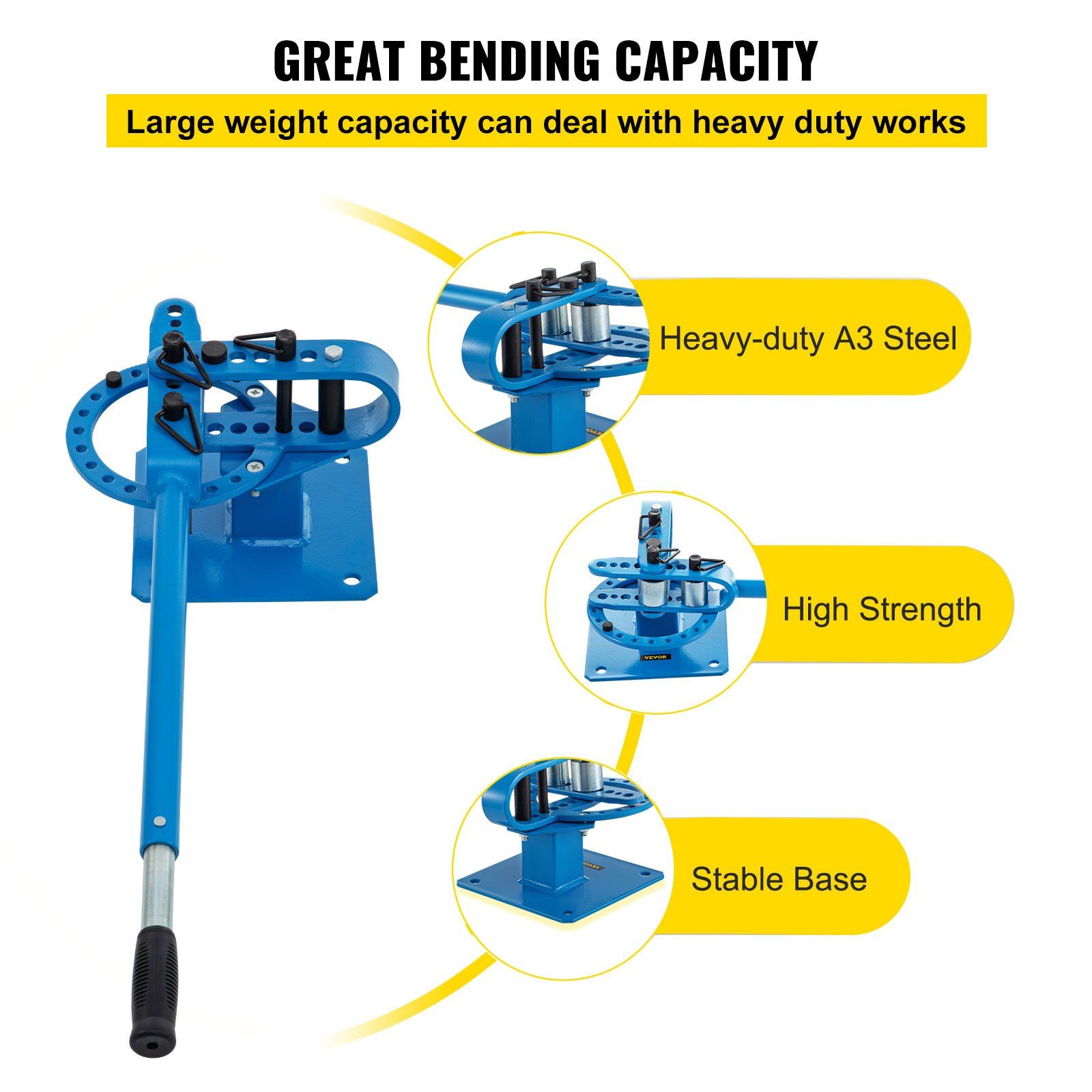 YP-9 Manual Bender, Soild Round Square Bar Metal Bender with 7 Bending Dies, Metal Rod Bar Bender Bending Tool for Construction Site Auto Repair - Image 3