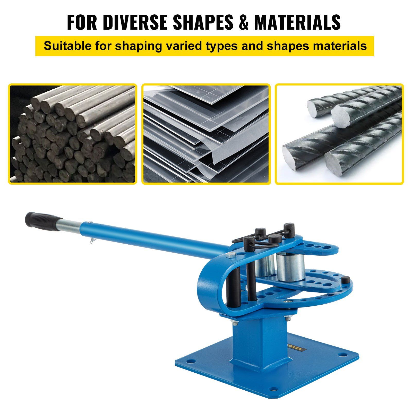 YP-9 Manual Bender, Soild Round Square Bar Metal Bender with 7 Bending Dies, Metal Rod Bar Bender Bending Tool for Construction Site Auto Repair - Image 5