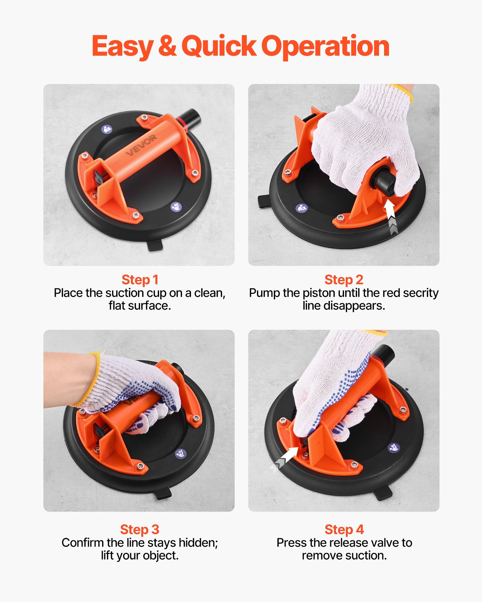Vacuum Suction Cup, 203 mm Vacuum Glass Lifter with ABS Handle, 180 kg Max Lifting Capacity Tile Suction Cup Tool with Carrying Case for Lifting Large Tile, Granite, Drywall, Windows (2-Pack) - Image 4
