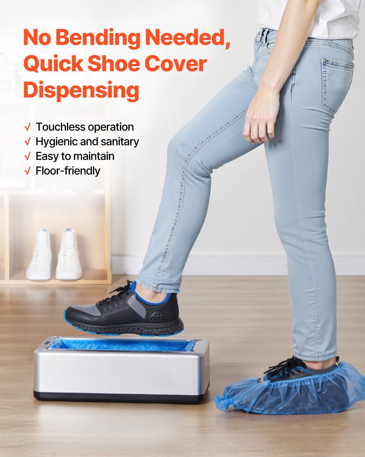 Shoe Cover Dispenser, Automatic Shoe Covers Dispenser with 100 Pcs of Non-Slip Disposable Shoes Covers, Fits Size Up to US 11, for Home, Office, Lab, Factory, Hospital, Indoor Use, Silver - Image 2