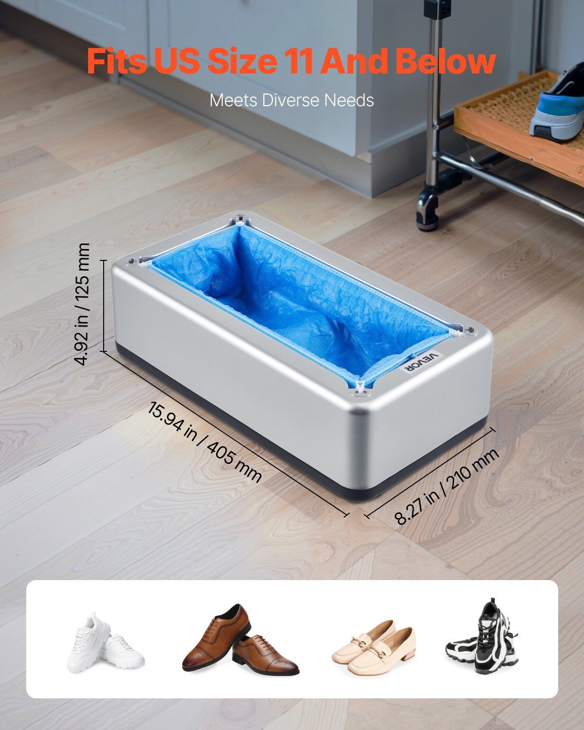 Shoe Cover Dispenser, Automatic Shoe Covers Dispenser with 100 Pcs of Non-Slip Disposable Shoes Covers, Fits Size Up to US 11, for Home, Office, Lab, Factory, Hospital, Indoor Use, Silver - Image 4