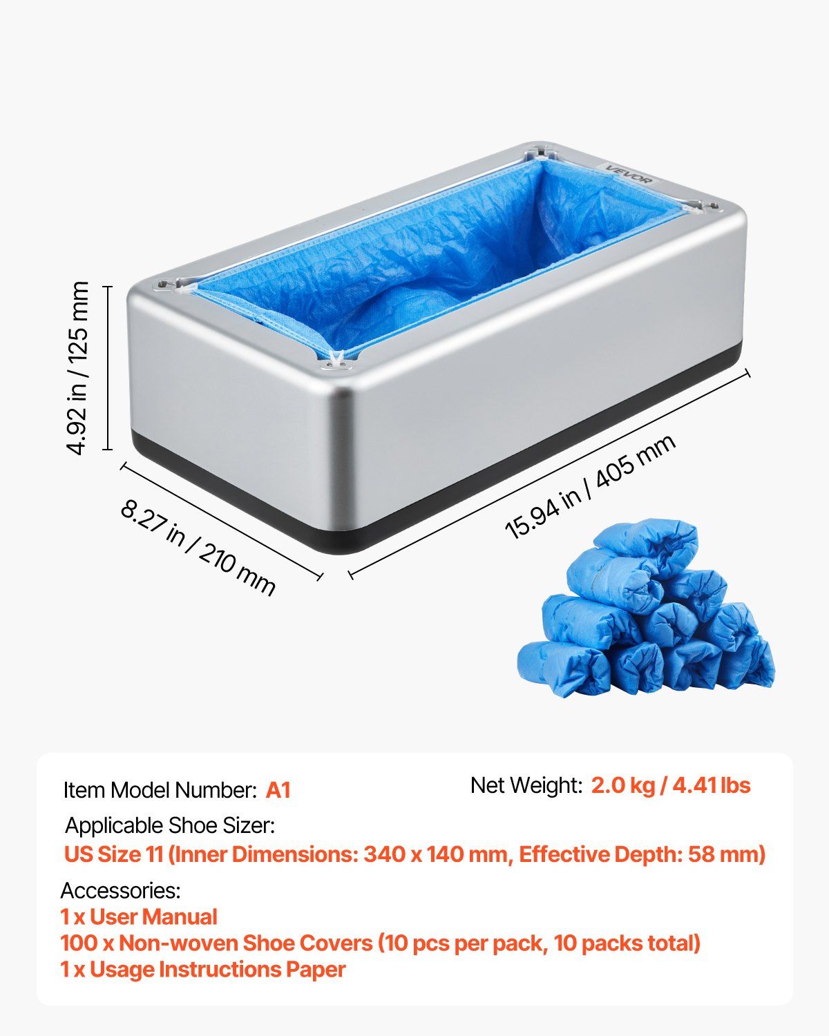 Shoe Cover Dispenser, Automatic Shoe Covers Dispenser with 100 Pcs of Non-Slip Disposable Shoes Covers, Fits Size Up to US 11, for Home, Office, Lab, Factory, Hospital, Indoor Use, Silver - Image 7