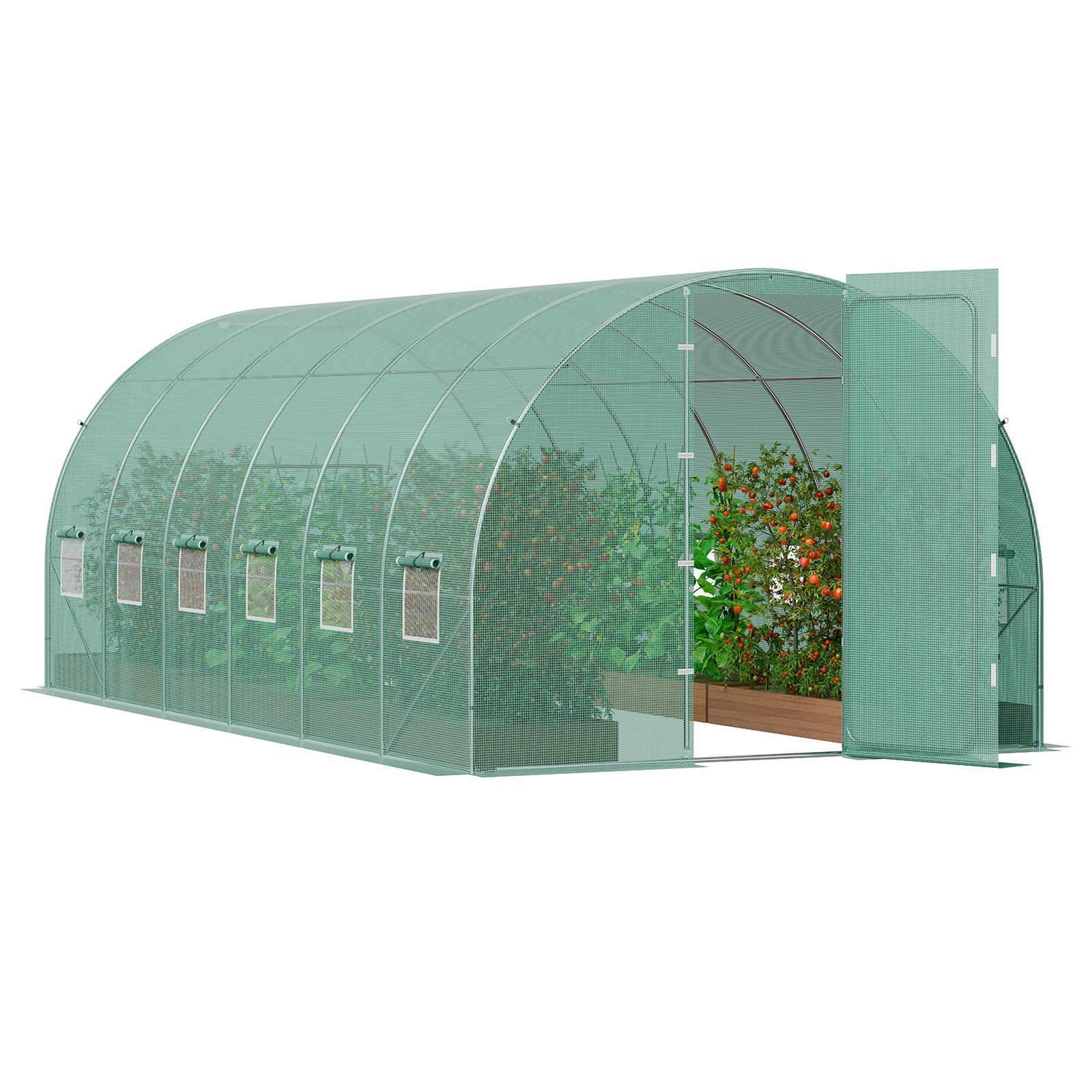 Walk-in Tunnel Greenhouse, 19.4x9.7x7.4 ft Hoop House Greenhouse Tunnel, Plant Hot House with Galvanized Steel Frame, Green PE Cover, Swing Door and 12 Roll-up Windows for Outdoor - Image 1