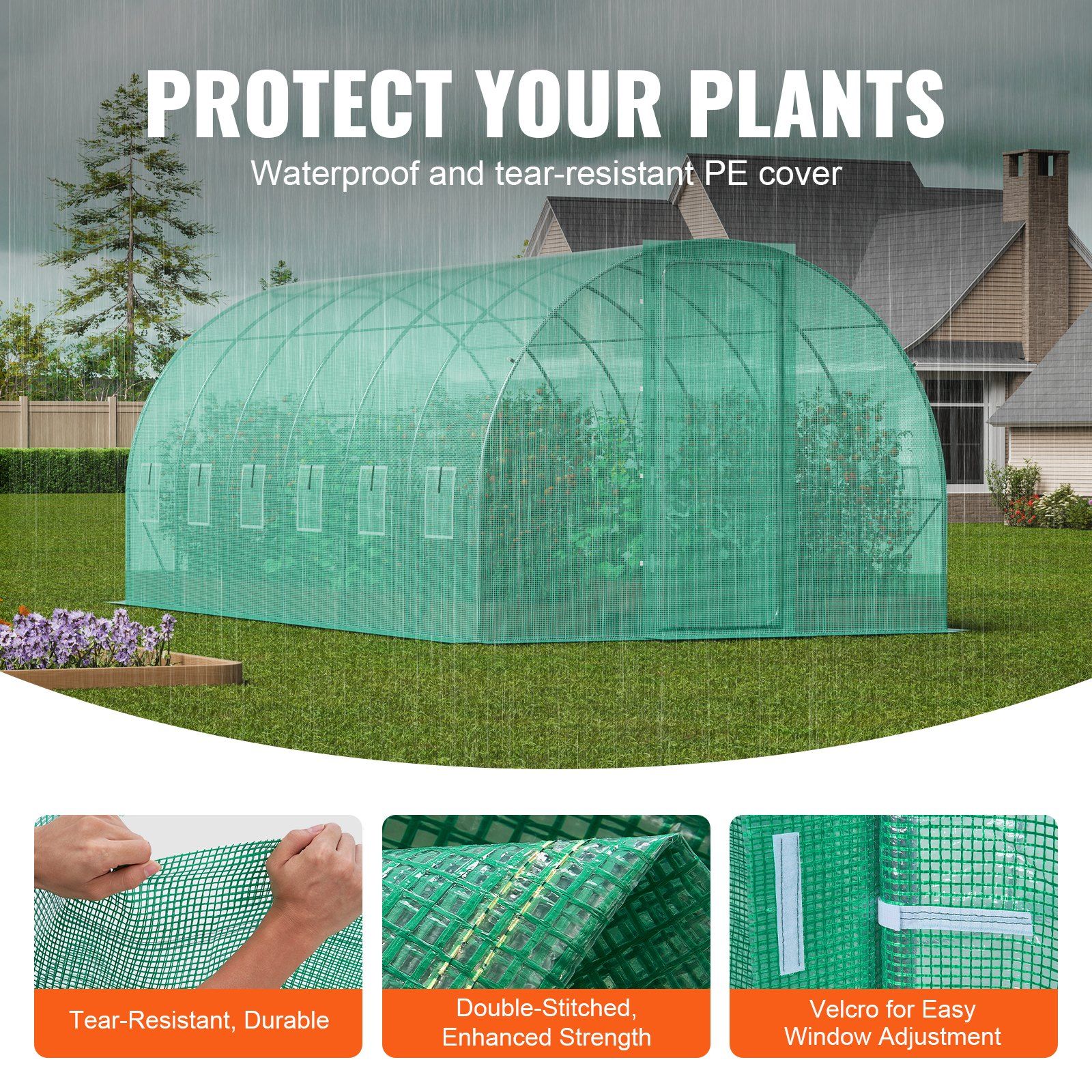 Walk-in Tunnel Greenhouse, 19.4x9.7x7.4 ft Hoop House Greenhouse Tunnel, Plant Hot House with Galvanized Steel Frame, Green PE Cover, Swing Door and 12 Roll-up Windows for Outdoor - Image 3