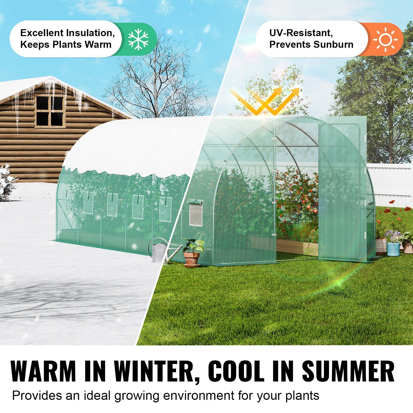 Walk-in Tunnel Greenhouse, 19.4x9.7x7.4 ft Hoop House Greenhouse Tunnel, Plant Hot House with Galvanized Steel Frame, Green PE Cover, Swing Door and 12 Roll-up Windows for Outdoor - Image 4