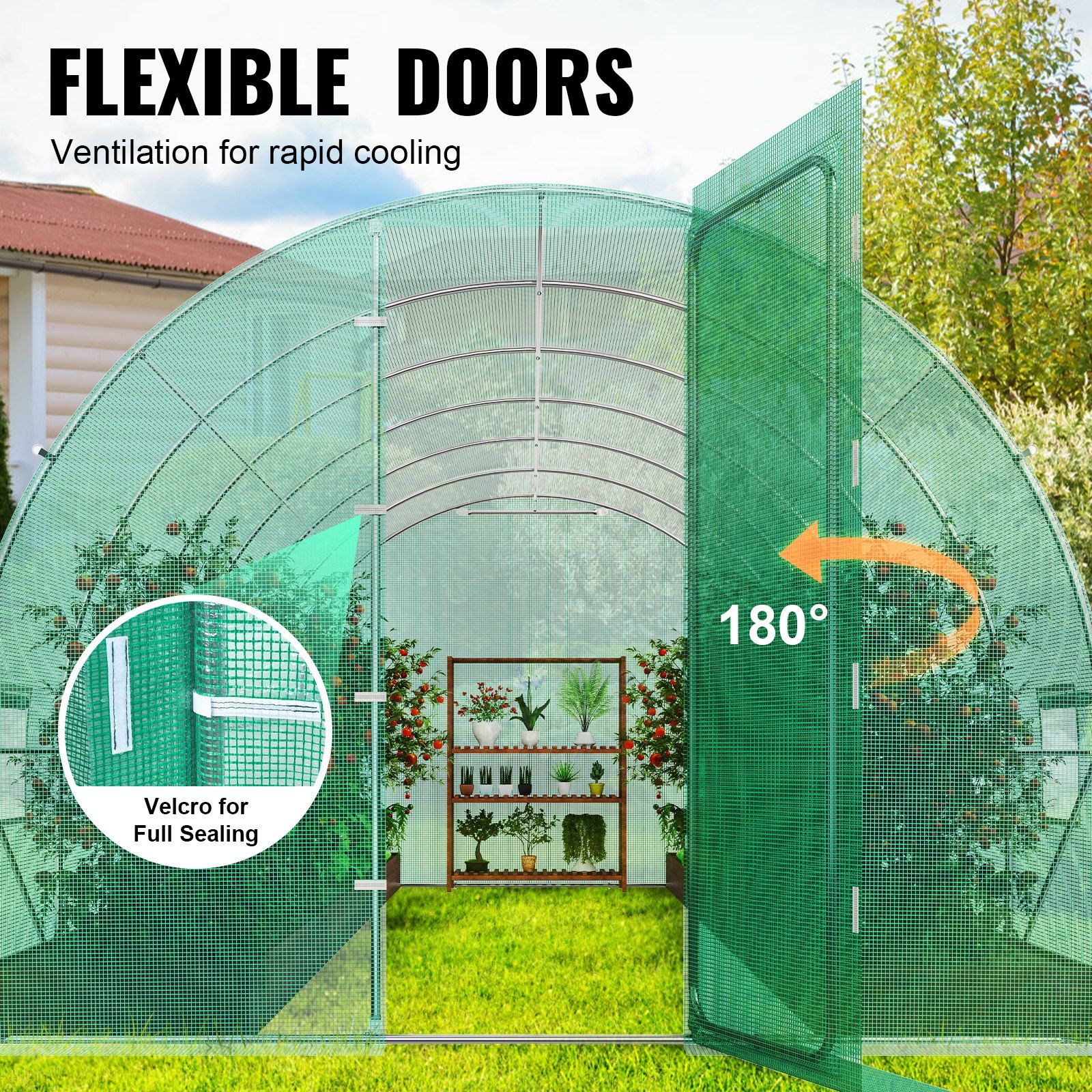 Walk-in Tunnel Greenhouse, 19.4x9.7x7.4 ft Hoop House Greenhouse Tunnel, Plant Hot House with Galvanized Steel Frame, Green PE Cover, Swing Door and 12 Roll-up Windows for Outdoor - Image 5