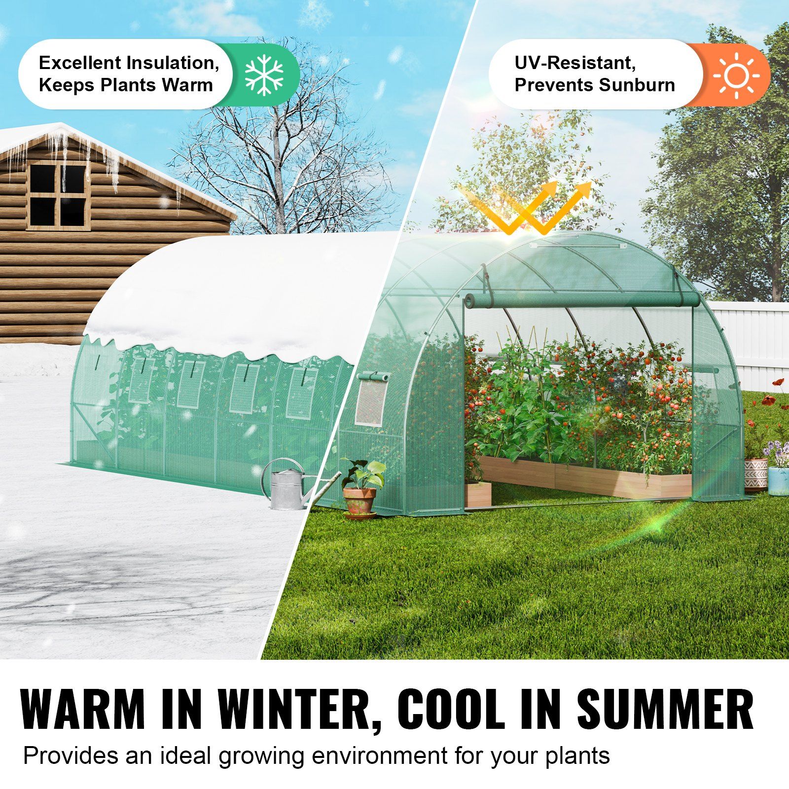 Walk-in Tunnel Greenhouse, 19.4x9.7x6.5 ft Hoop House Greenhouse Tunnel, Plant Hot House with Galvanized Steel Frame, Green PE Cover, Roll-up Zipper Door and 12 Windows for Outdoor - Image 4