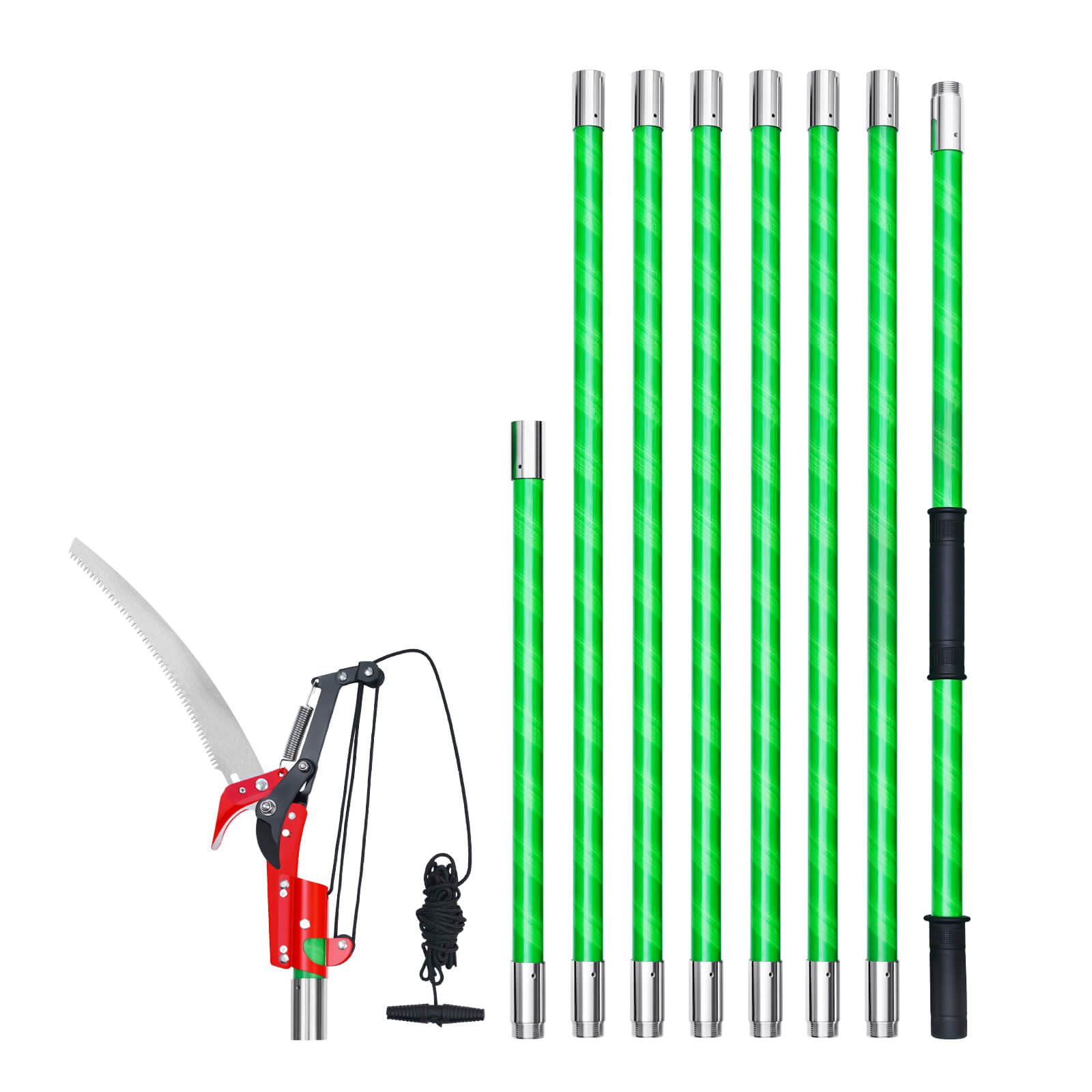 Manual Pole Saw, 118-809.3 cm Extendable Pole Tree Pruner with Scissors, Sharp 65Mn Steel Blade, Lightweight Fiberglass Handle Pole, for High Branch Trimming, Pruning Tool for Palms and Shrubs - Image 1