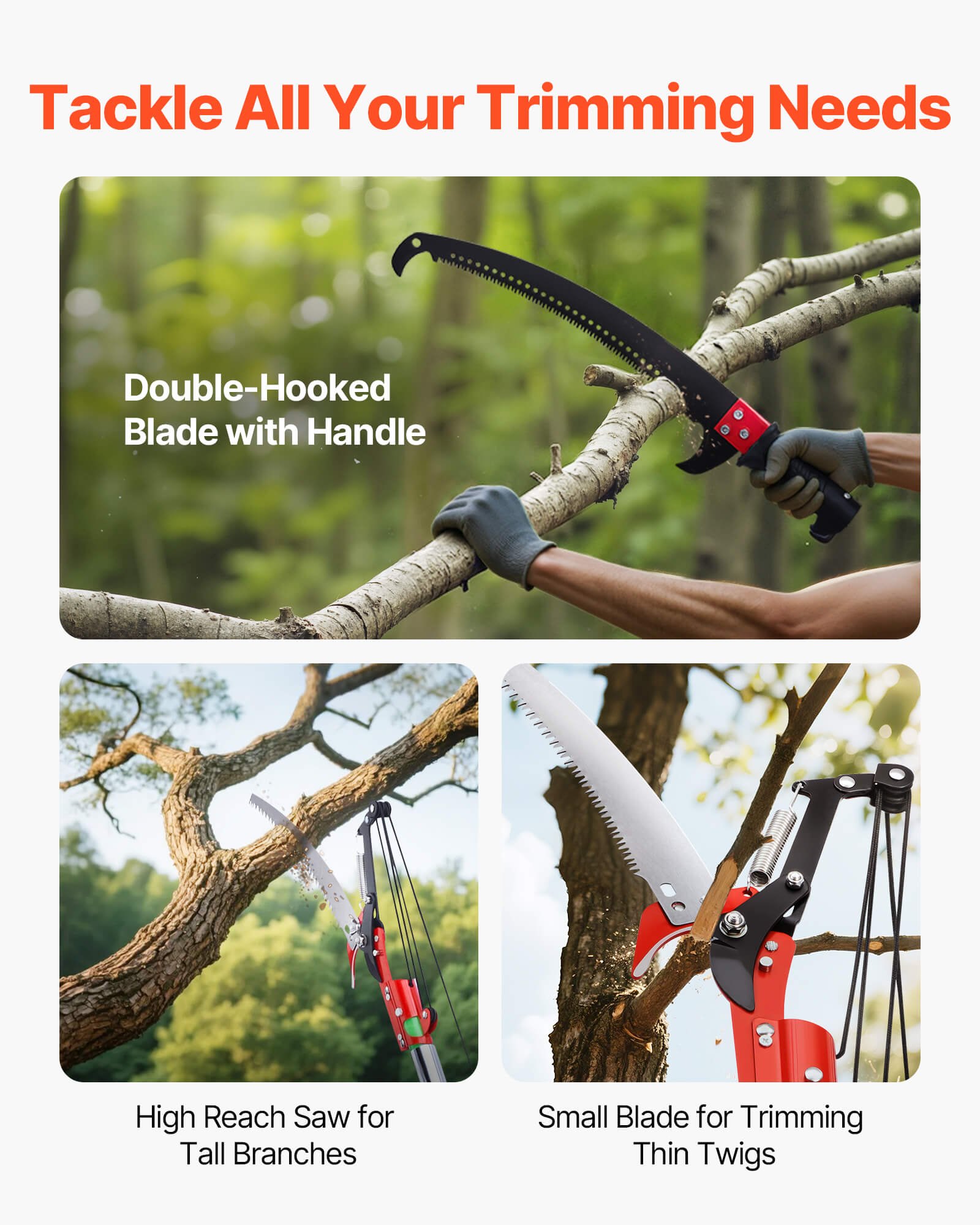 Manual Pole Saw, 118-809.3 cm Extendable Pole Tree Pruner with Scissors, Sharp 65Mn Steel Blade, Lightweight Fiberglass Handle Pole, for High Branch Trimming, Pruning Tool for Palms and Shrubs - Image 3