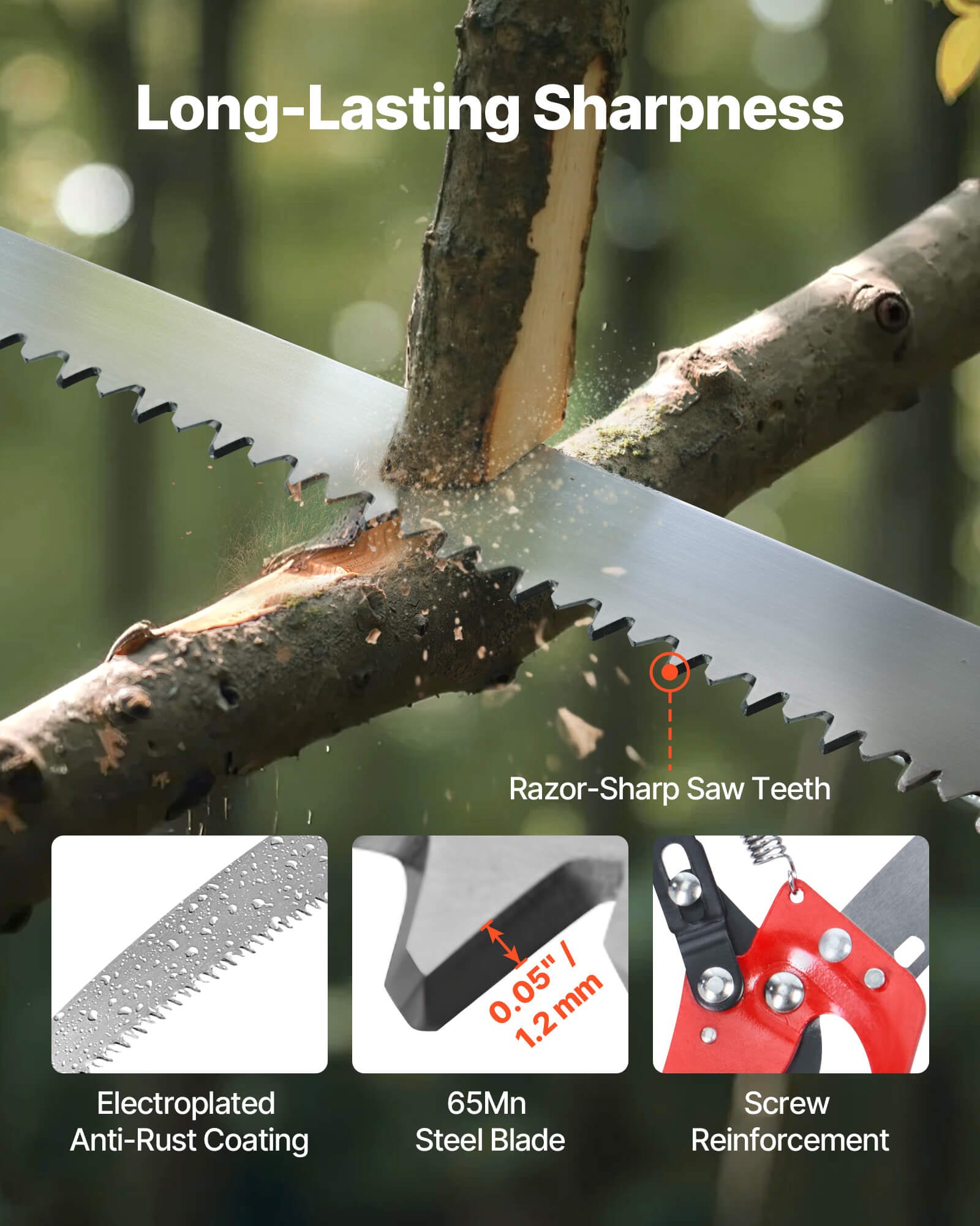 Manual Pole Saw, 118-809.3 cm Extendable Pole Tree Pruner with Scissors, Sharp 65Mn Steel Blade, Lightweight Fiberglass Handle Pole, for High Branch Trimming, Pruning Tool for Palms and Shrubs - Image 5