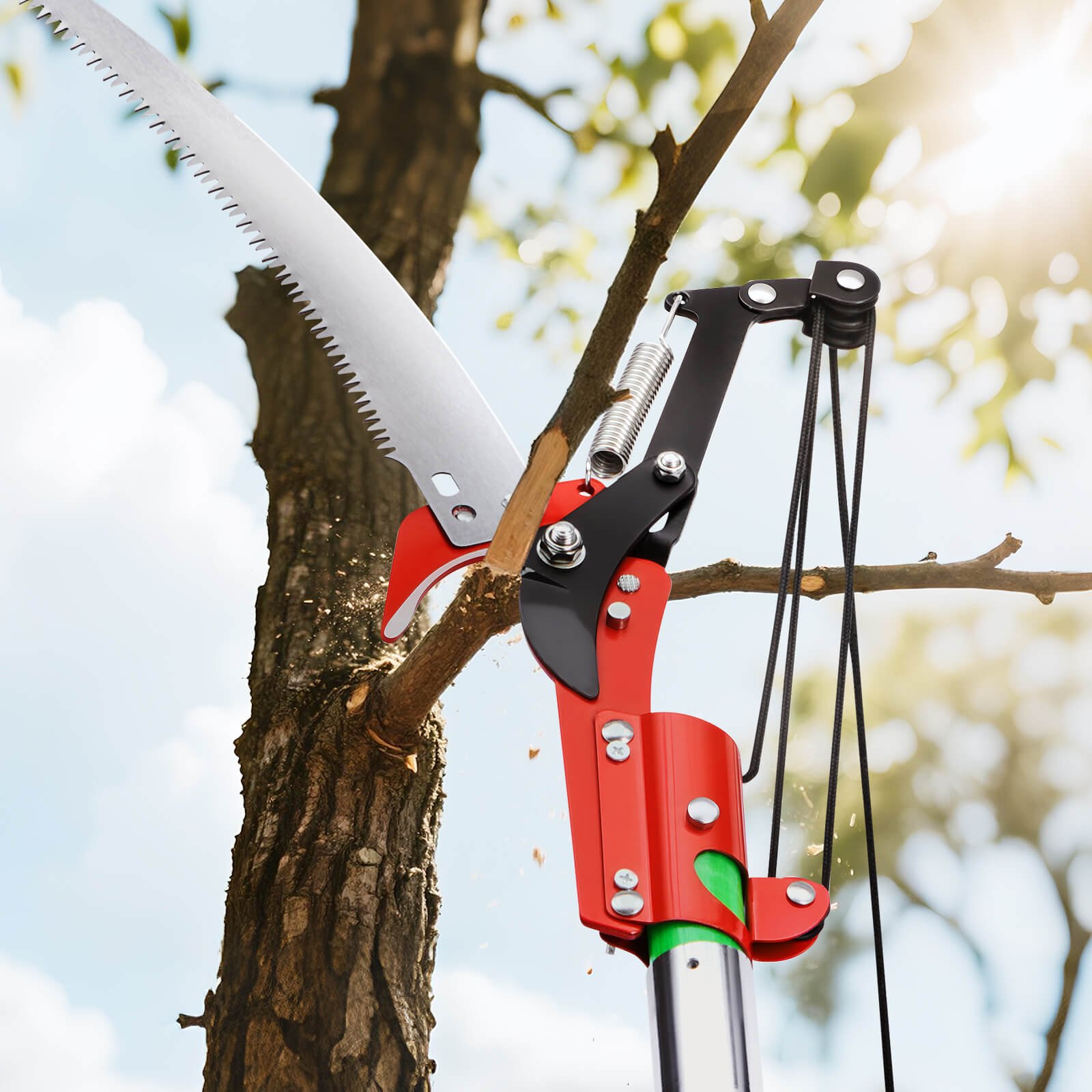 Manual Pole Saw, 118-809.3 cm Extendable Pole Tree Pruner with Scissors, Sharp 65Mn Steel Blade, Lightweight Fiberglass Handle Pole, for High Branch Trimming, Pruning Tool for Palms and Shrubs - Image 8