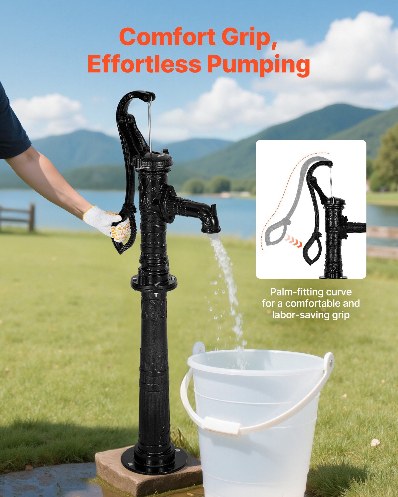 Well Hand Pitcher Pump, 20 ft Max Lift, Antique Cast Iron Manual Hand Water Pump with Heightening Base, NPT 1-1/4 in Connection, Easy Installation, for Outdoor Garden, Pond, Yard, Farm, Black - Image 4