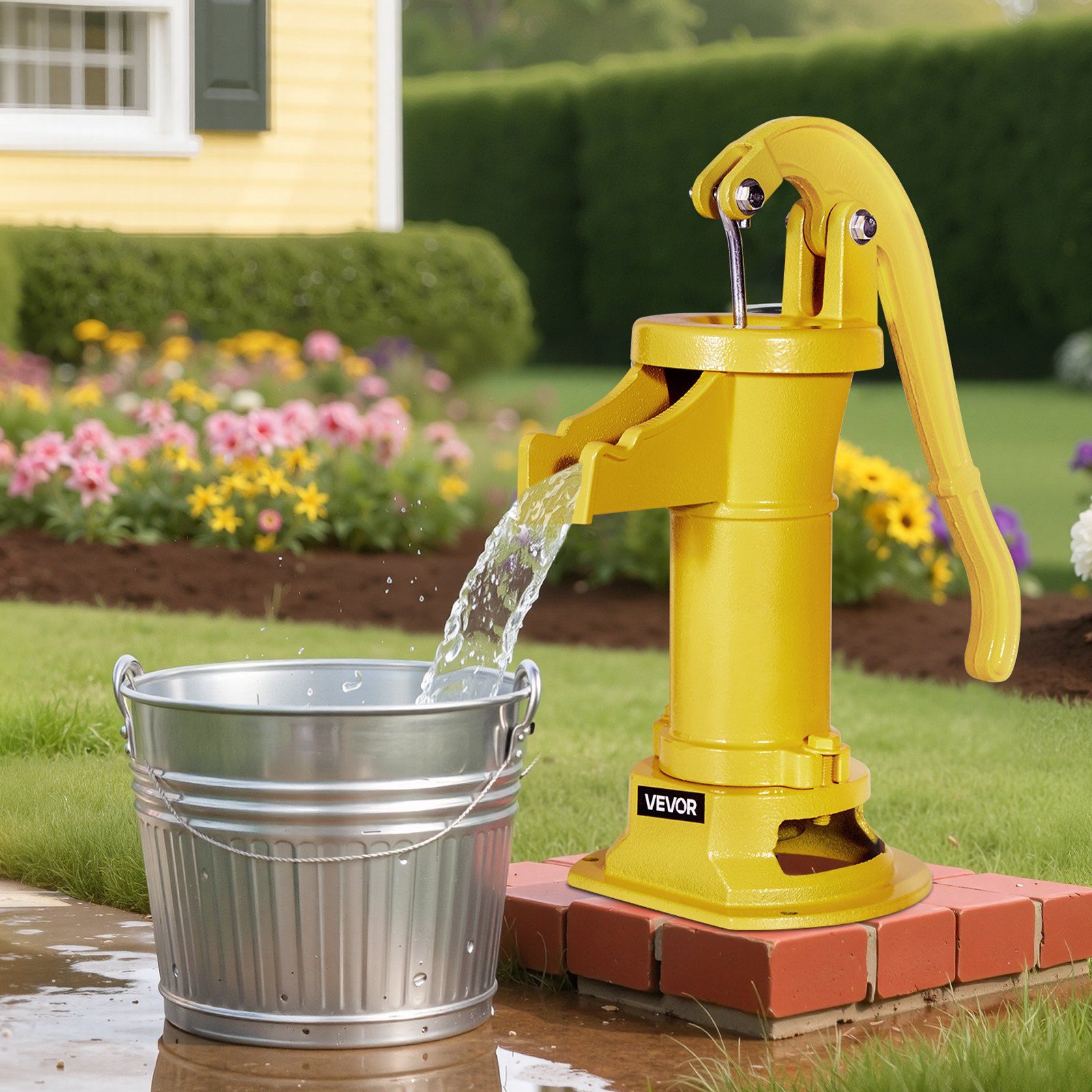 Well Hand Pitcher Pump, 25 ft Maximum Lift, Antique Cast Iron Manual Hand Water Pump, NPT 1-1/4 in Connection, Easy Installation, Old Fashioned for Outdoor Garden, Pond, Backyard, Farm, Yellow - Image 8