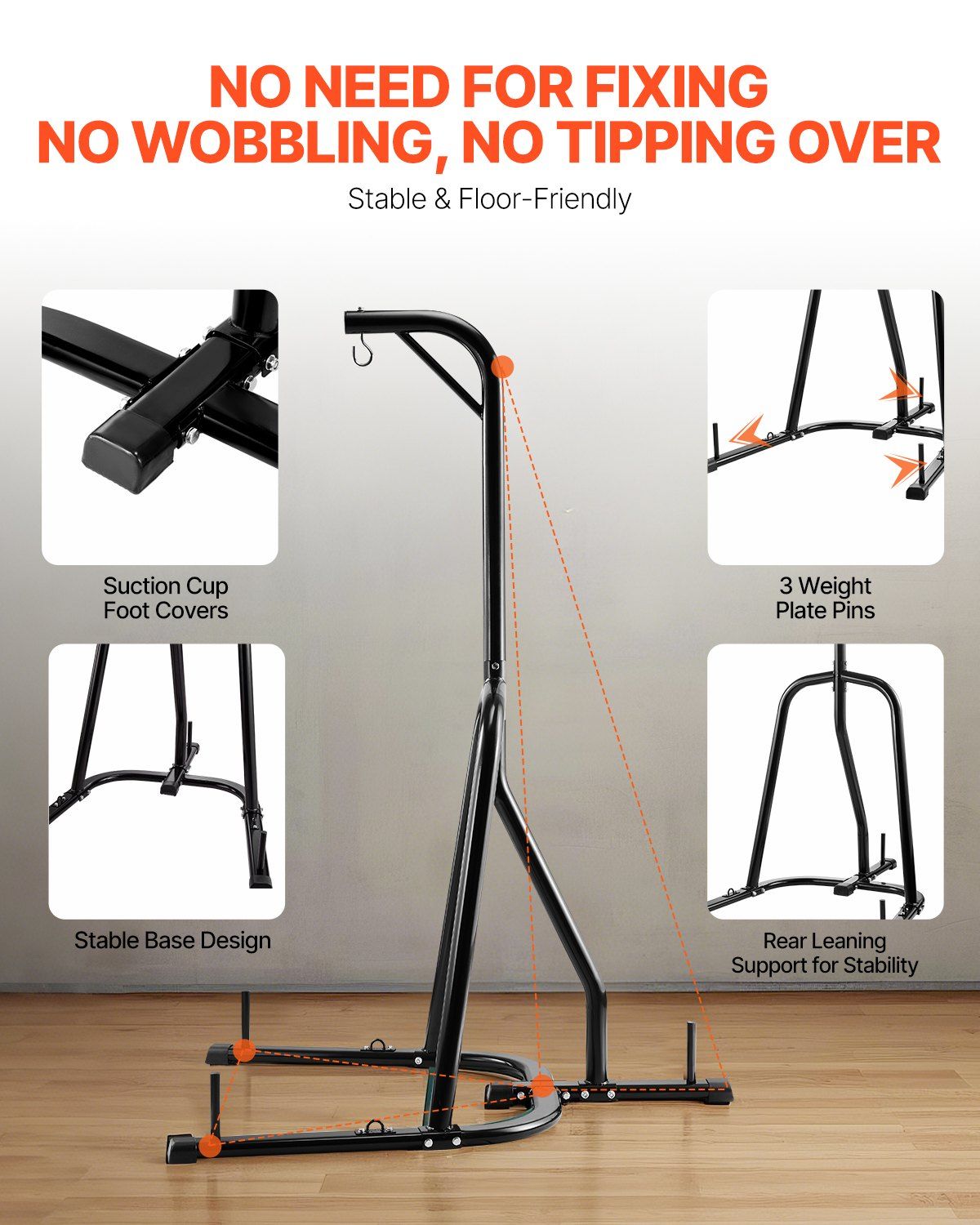 Punching Bag Stand, Steel Heavy Duty Workout Equipment, Boxing Punching Bag Stand, Holds Up to 140 lbs, Freestanding Sandbag Rack with Weighted Base, Training Equipment for Home Gym Fitness - Image 3