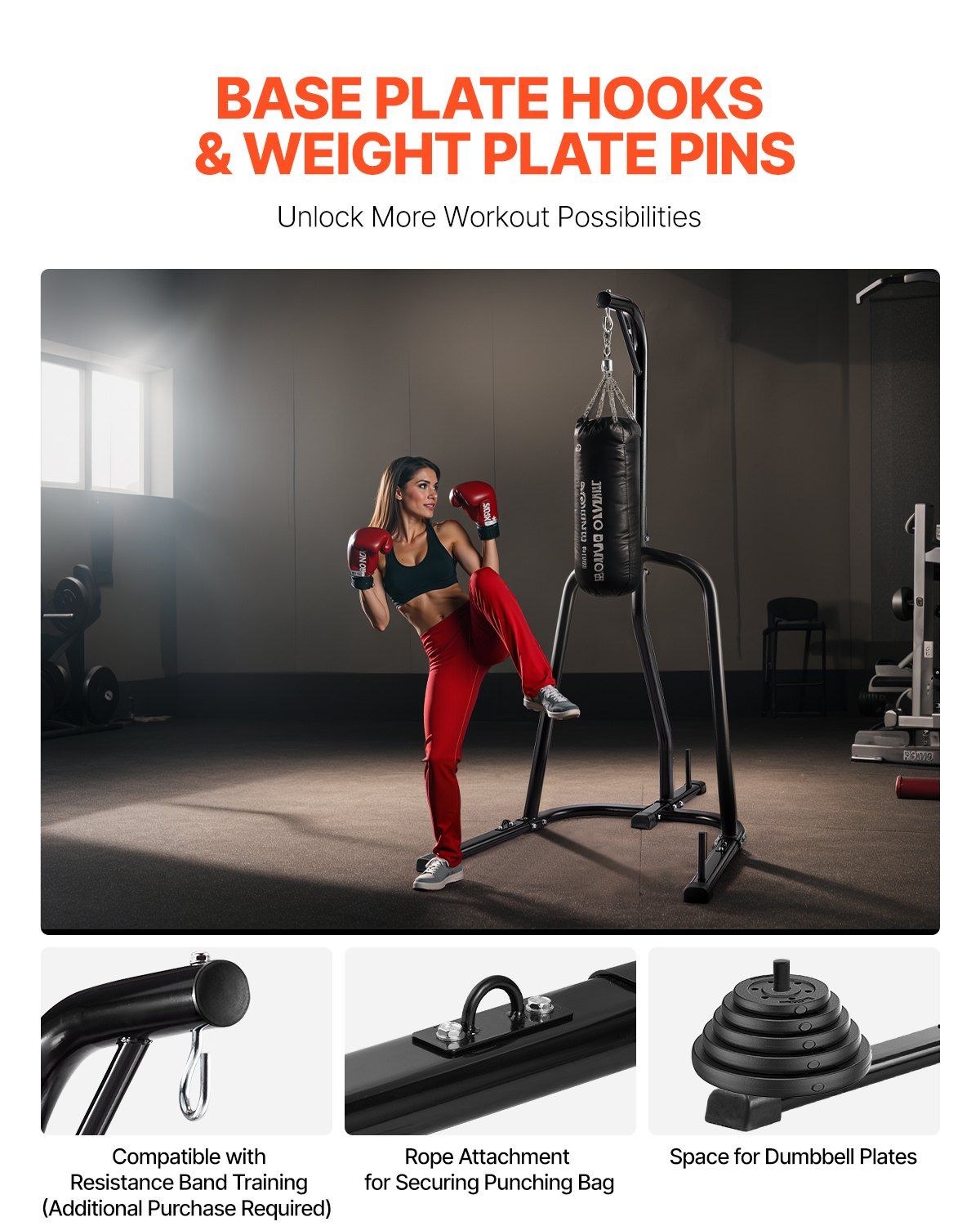 Punching Bag Stand, Steel Heavy Duty Workout Equipment, Boxing Punching Bag Stand, Holds Up to 140 lbs, Freestanding Sandbag Rack with Weighted Base, Training Equipment for Home Gym Fitness - Image 5