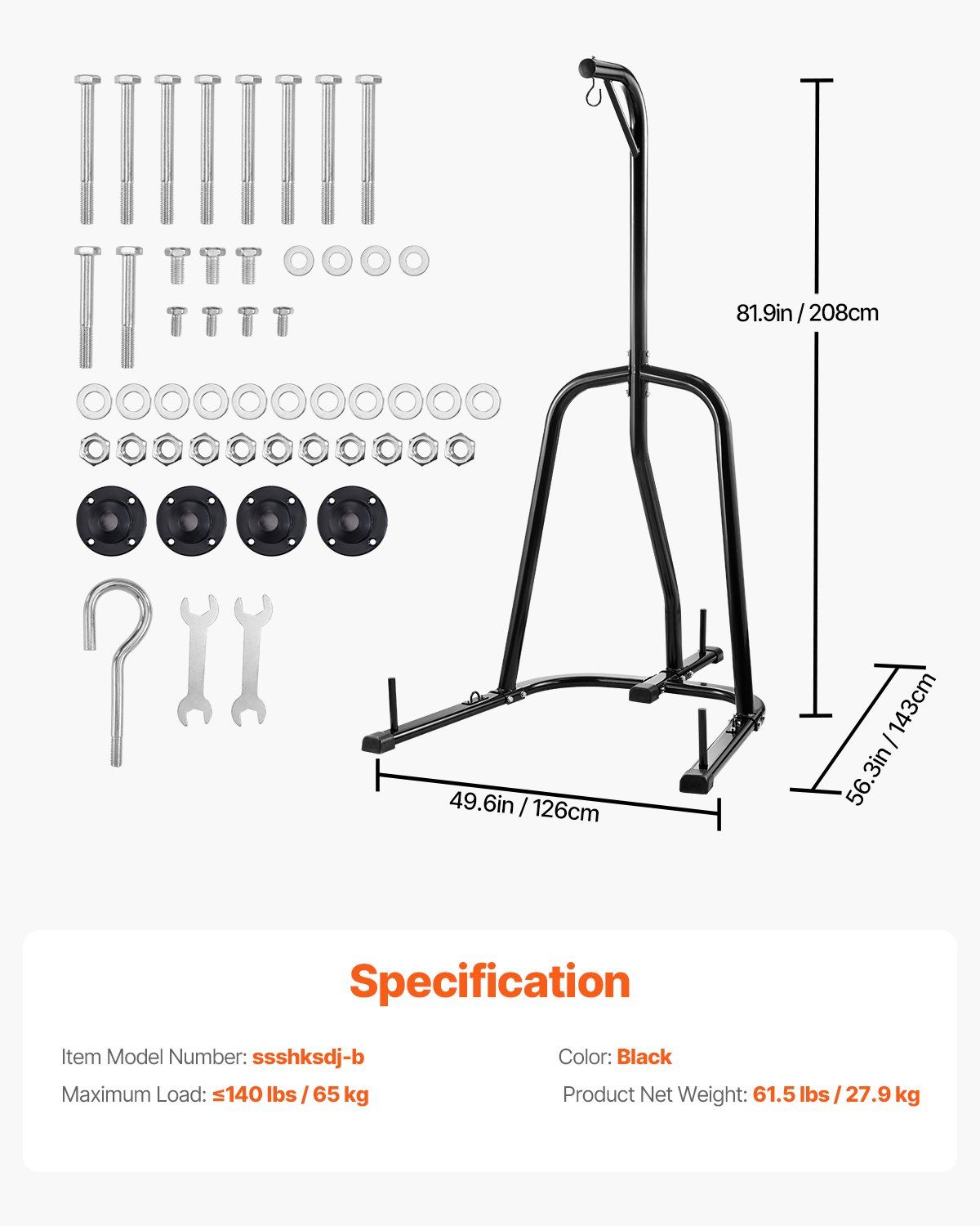 Punching Bag Stand, Steel Heavy Duty Workout Equipment, Boxing Punching Bag Stand, Holds Up to 140 lbs, Freestanding Sandbag Rack with Weighted Base, Training Equipment for Home Gym Fitness - Image 7