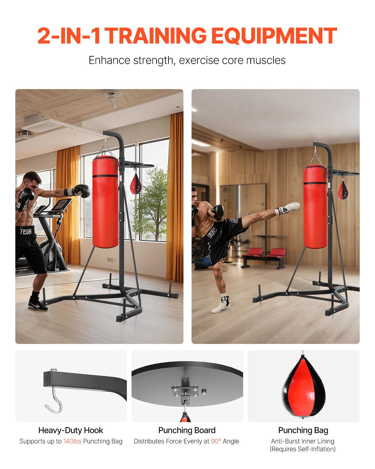 2 in 1 Punching Bag Stand, Steel Heavy Duty Workout Equipment, Adjustable Height Boxing Punching Bag and Speed Bag Stand, Freestanding Sandbag Rack, Holds Up to 140 lbs, for Home Gym Fitness - Image 2