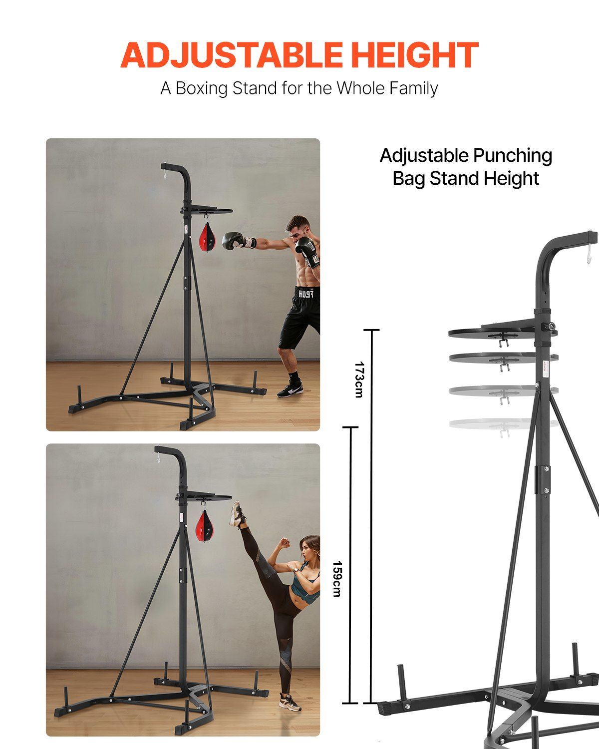 2 in 1 Punching Bag Stand, Steel Heavy Duty Workout Equipment, Adjustable Height Boxing Punching Bag and Speed Bag Stand, Freestanding Sandbag Rack, Holds Up to 140 lbs, for Home Gym Fitness - Image 3