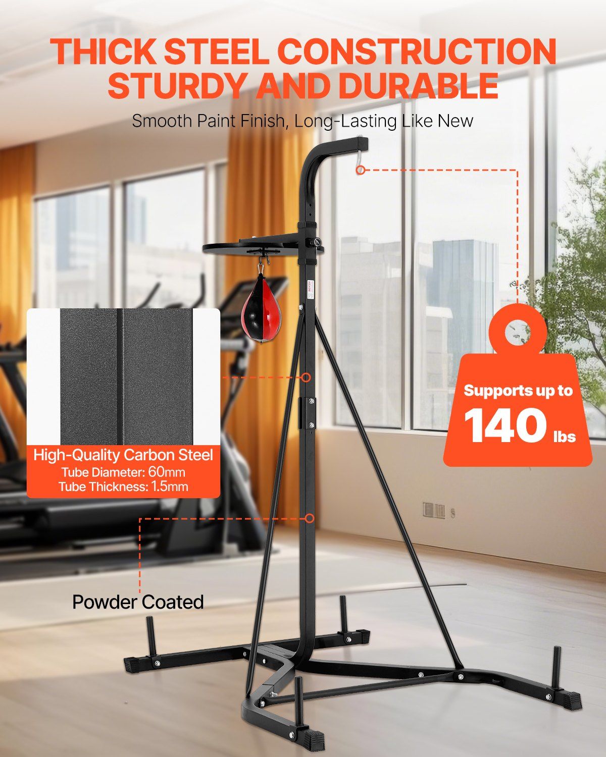 2 in 1 Punching Bag Stand, Steel Heavy Duty Workout Equipment, Adjustable Height Boxing Punching Bag and Speed Bag Stand, Freestanding Sandbag Rack, Holds Up to 140 lbs, for Home Gym Fitness - Image 4