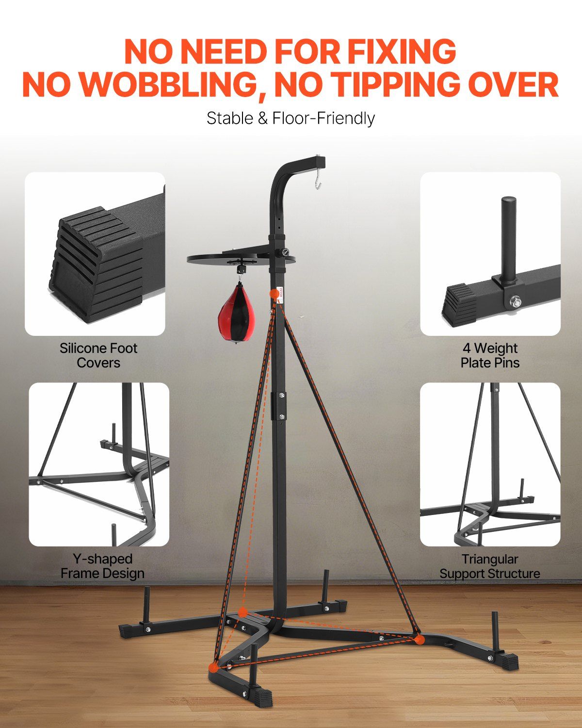 2 in 1 Punching Bag Stand, Steel Heavy Duty Workout Equipment, Adjustable Height Boxing Punching Bag and Speed Bag Stand, Freestanding Sandbag Rack, Holds Up to 140 lbs, for Home Gym Fitness - Image 5