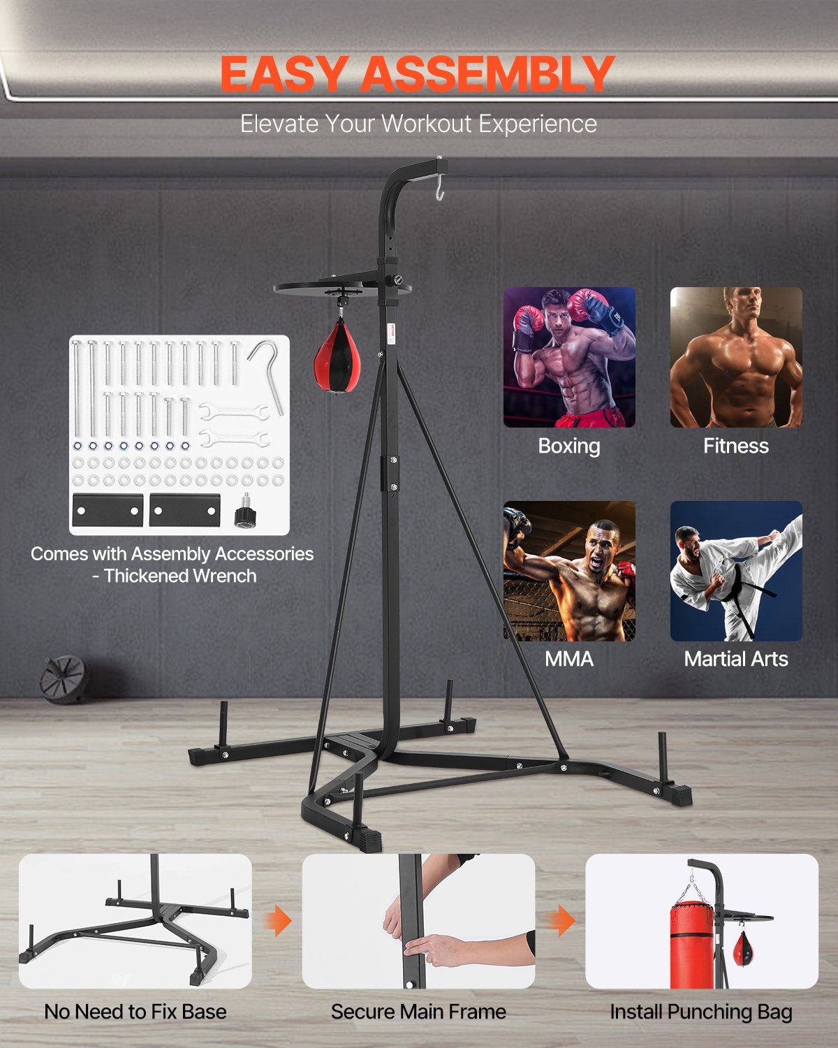 2 in 1 Punching Bag Stand, Steel Heavy Duty Workout Equipment, Adjustable Height Boxing Punching Bag and Speed Bag Stand, Freestanding Sandbag Rack, Holds Up to 140 lbs, for Home Gym Fitness - Image 6